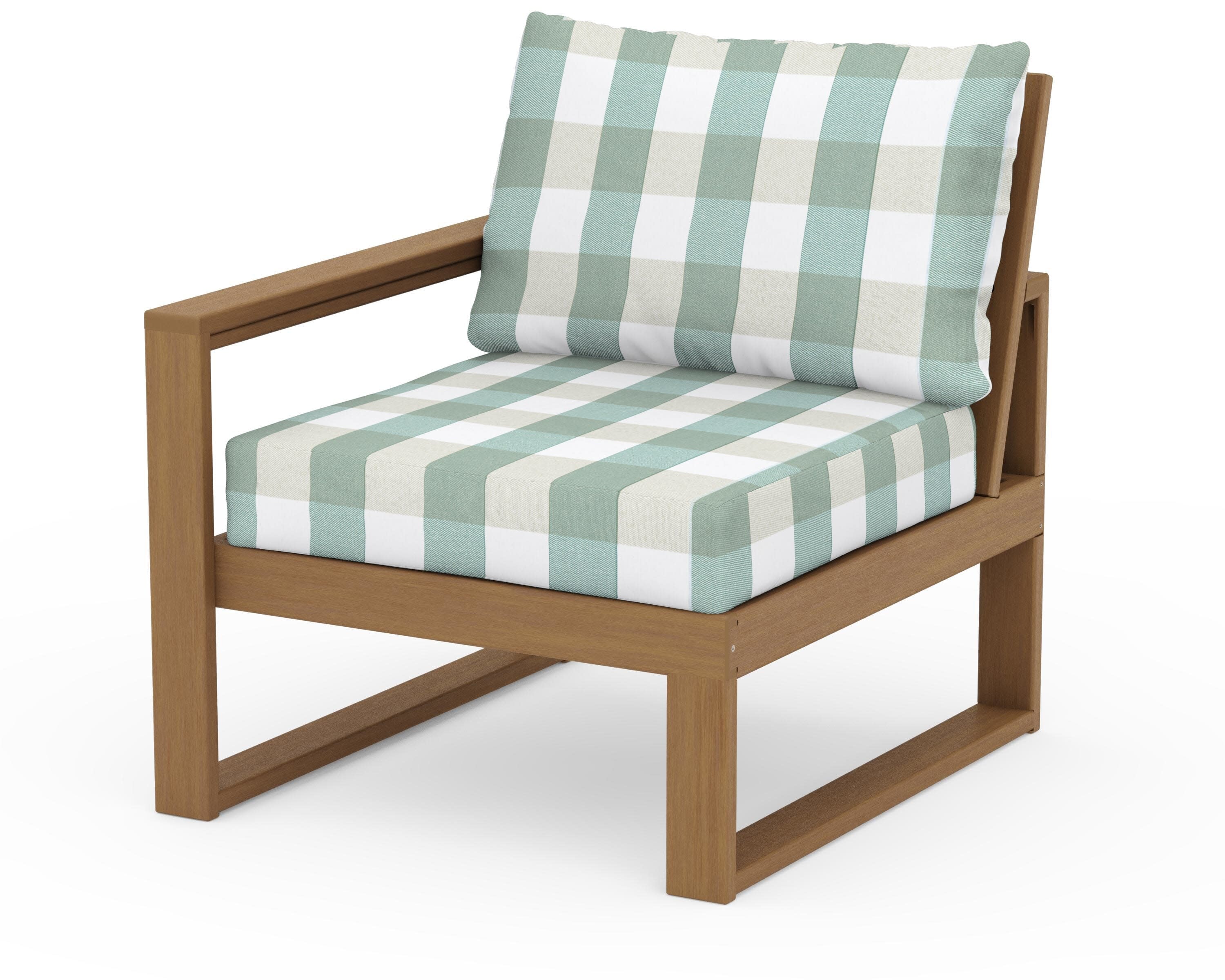 EDGE Modular Left Arm Chair in Natural / Buffalo Plaid Glacier Spa
