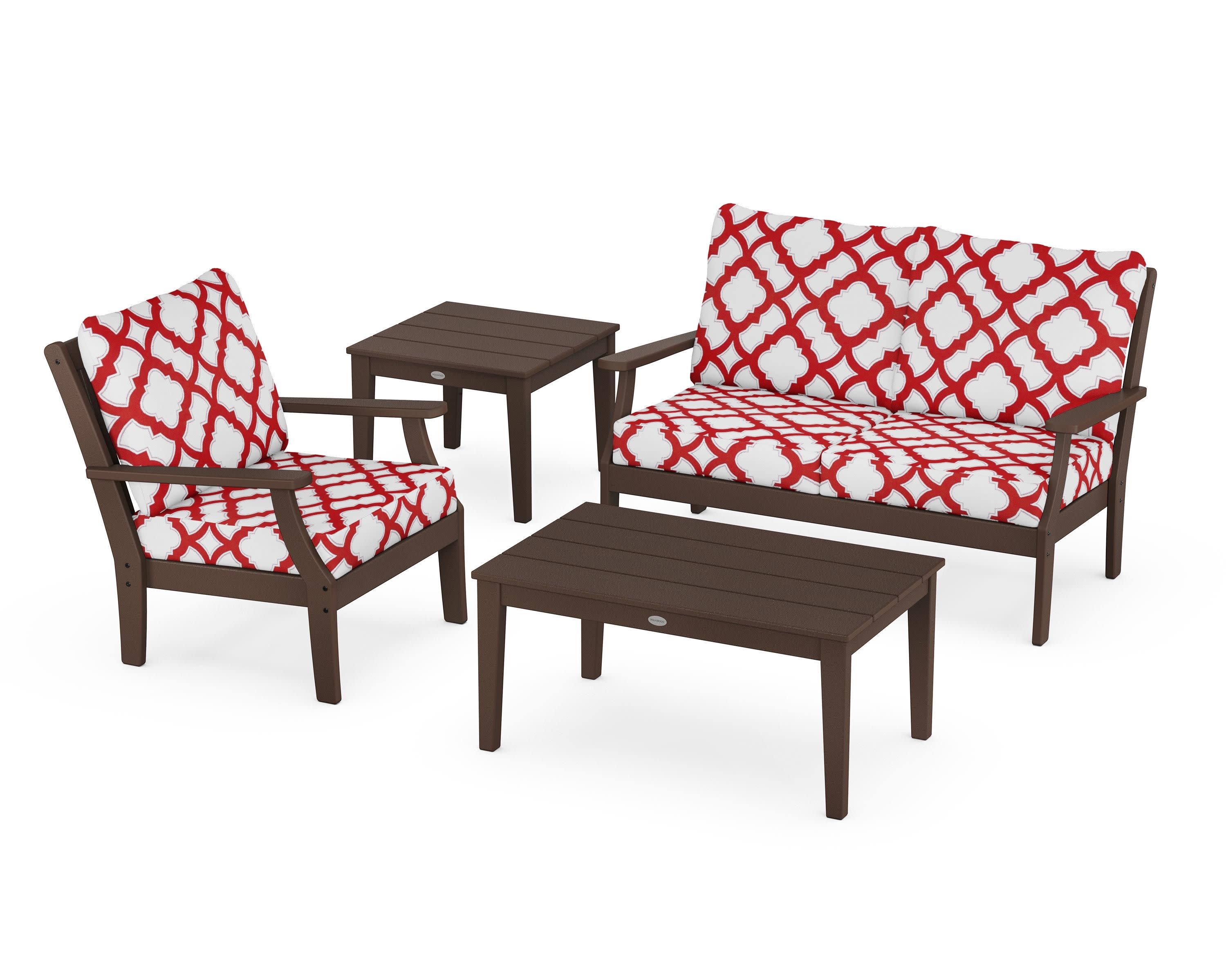 Braxton 4-Piece Deep Seating Set in Mahogany / Trellis Crimson