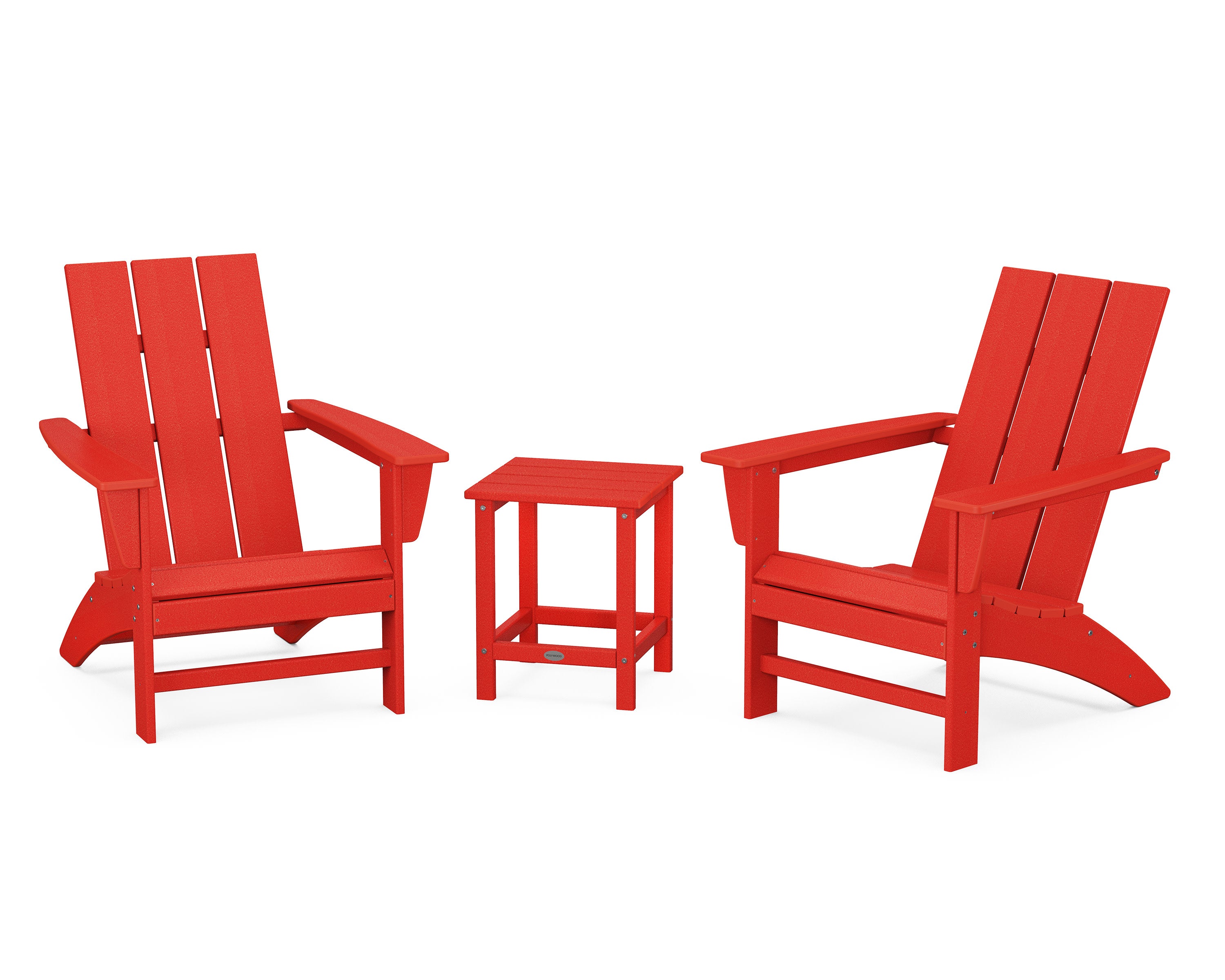 Modern 3-Piece Adirondack Set with Long Island 18" Side Table in Sunset Red