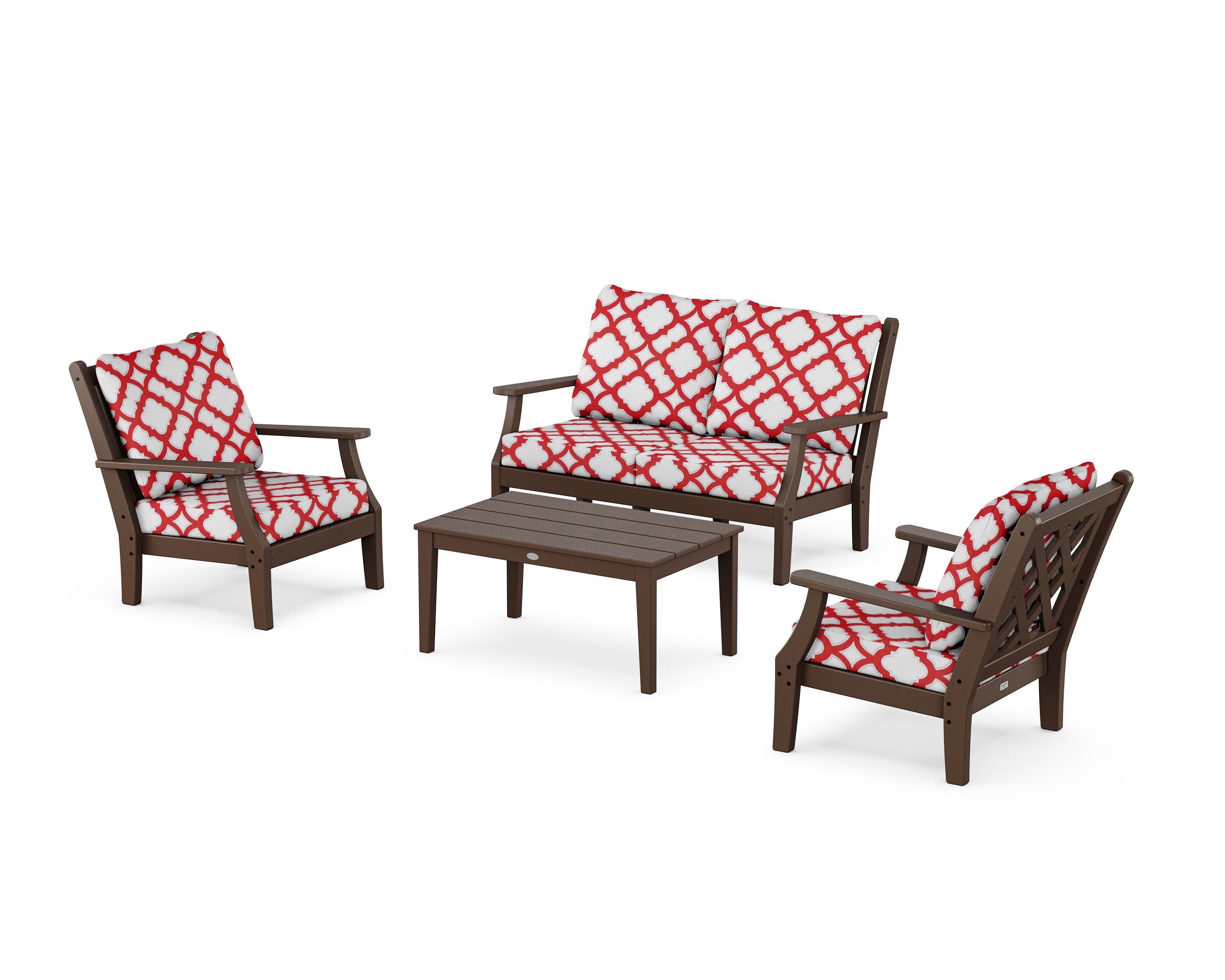 Wovendale 4-Piece Deep Seating Set with Loveseat in Mahogany / Trellis Crimson