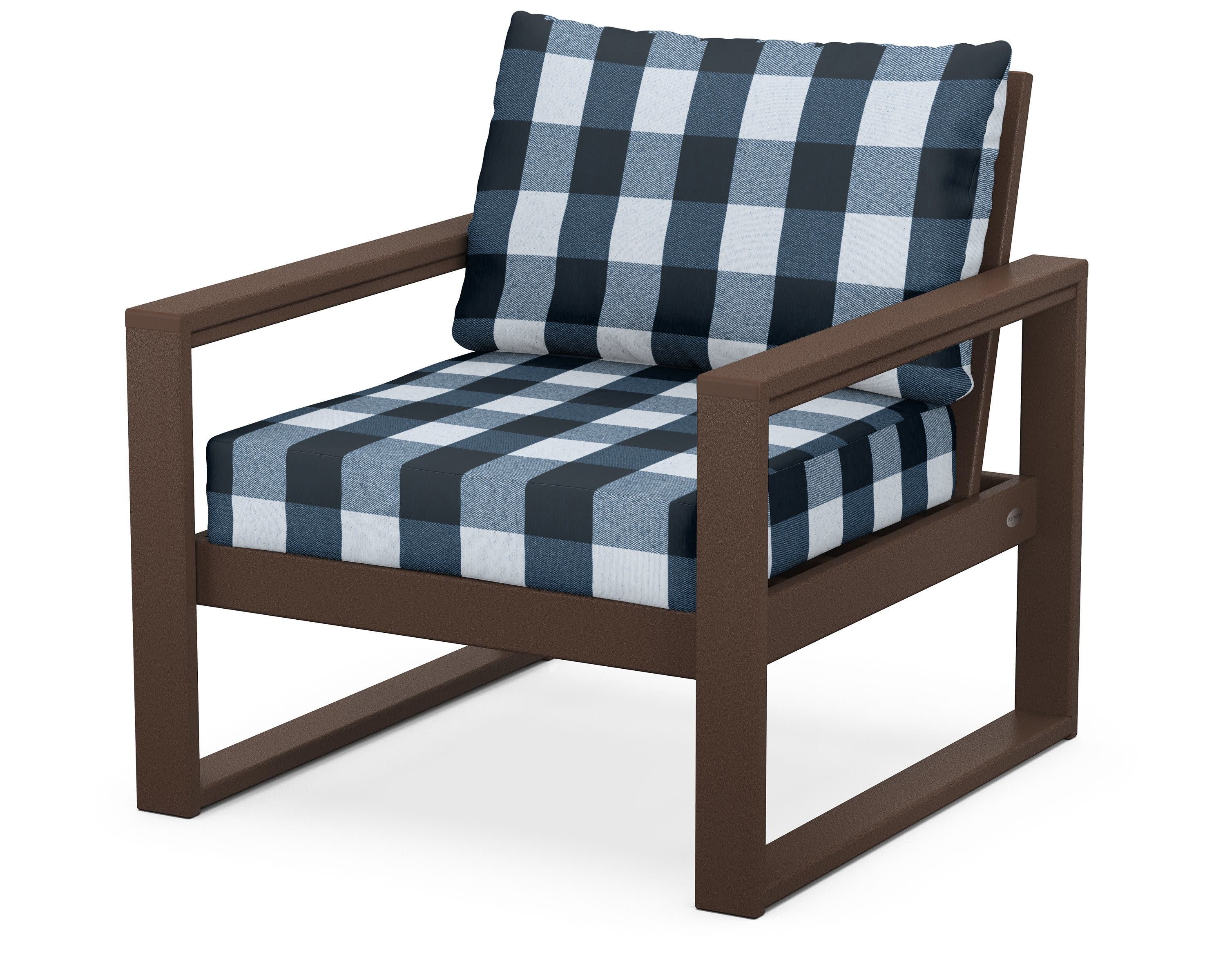 EDGE Club Chair in Mahogany / Buffalo Plaid Marine Indigo