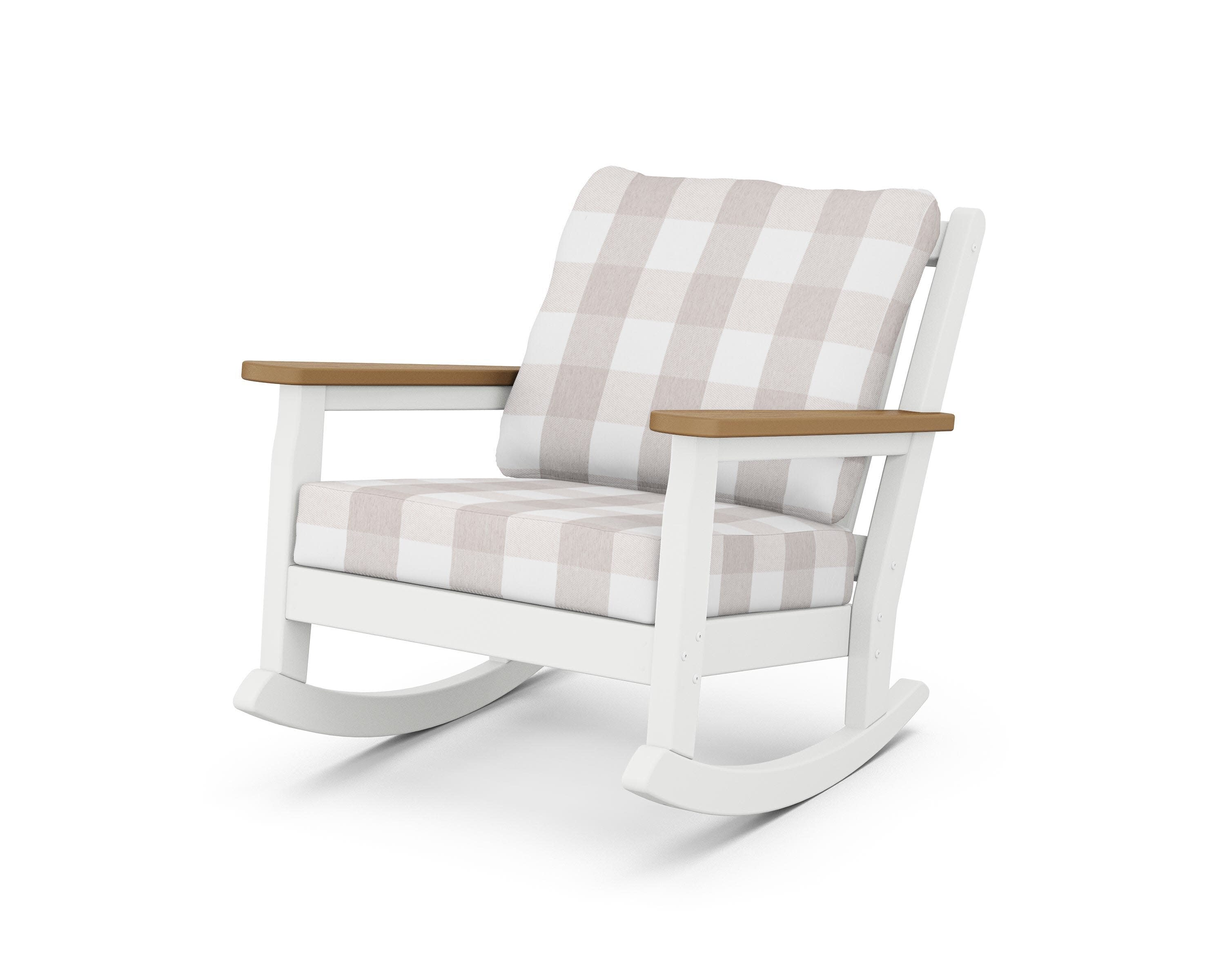 Chippendale Deep Seating Rocking Chair in White / Natural / Buffalo Plaid Dune Burlap