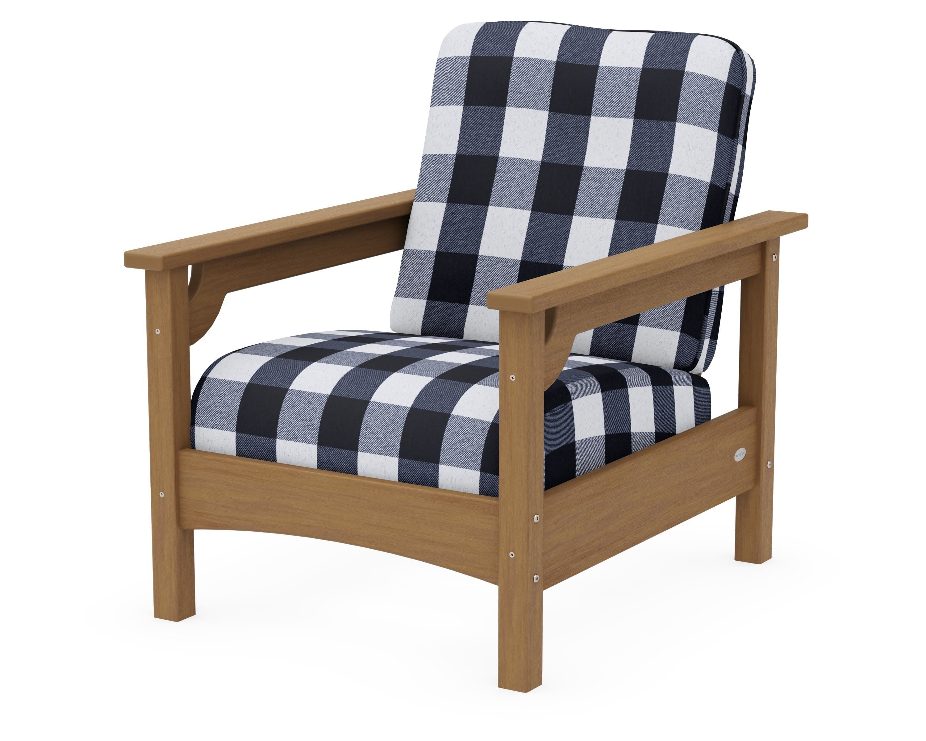 Club Chair in Natural / Buffalo Plaid Marine Indigo