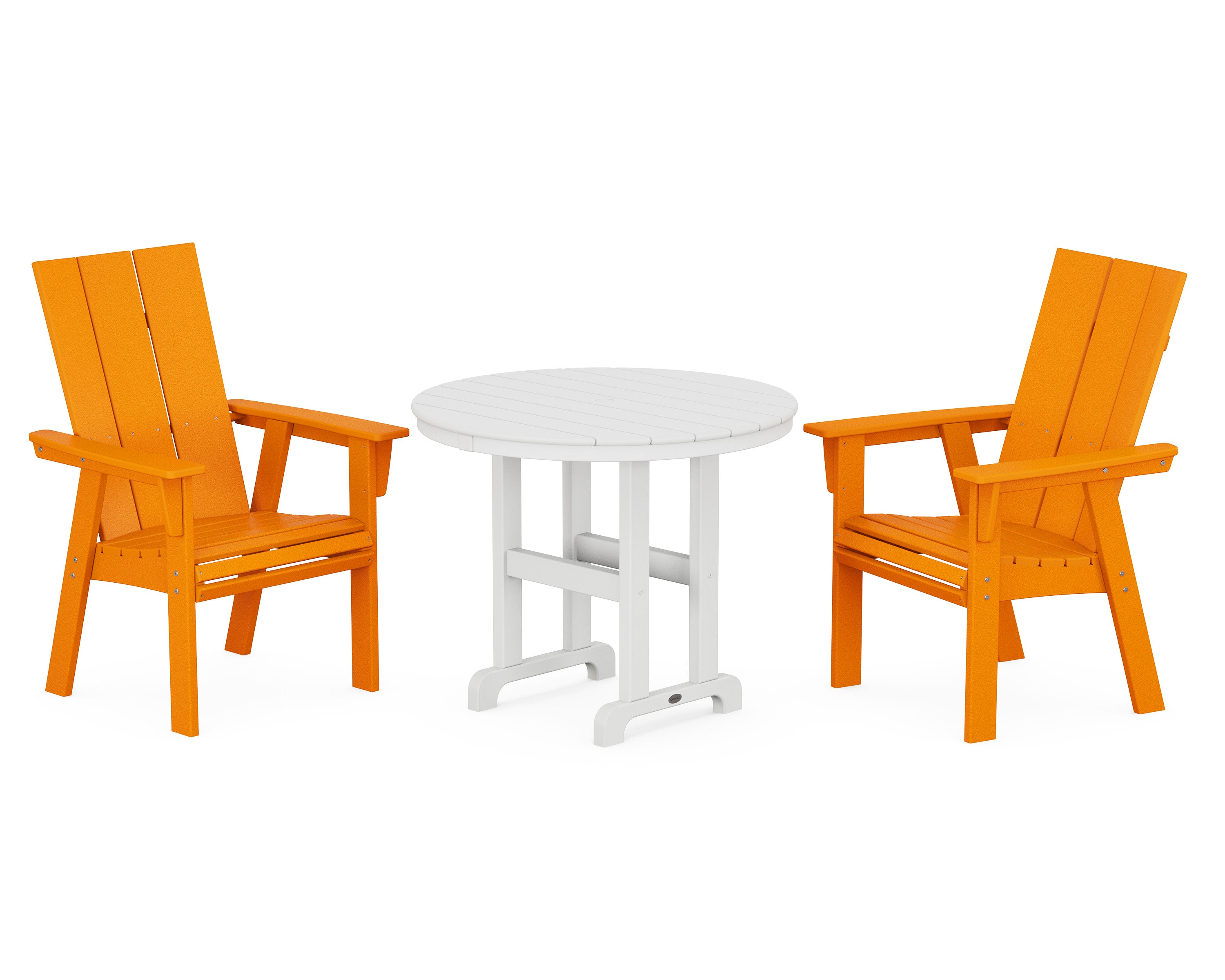 Modern Adirondack 3-Piece Round Dining Set in Tangerine / White