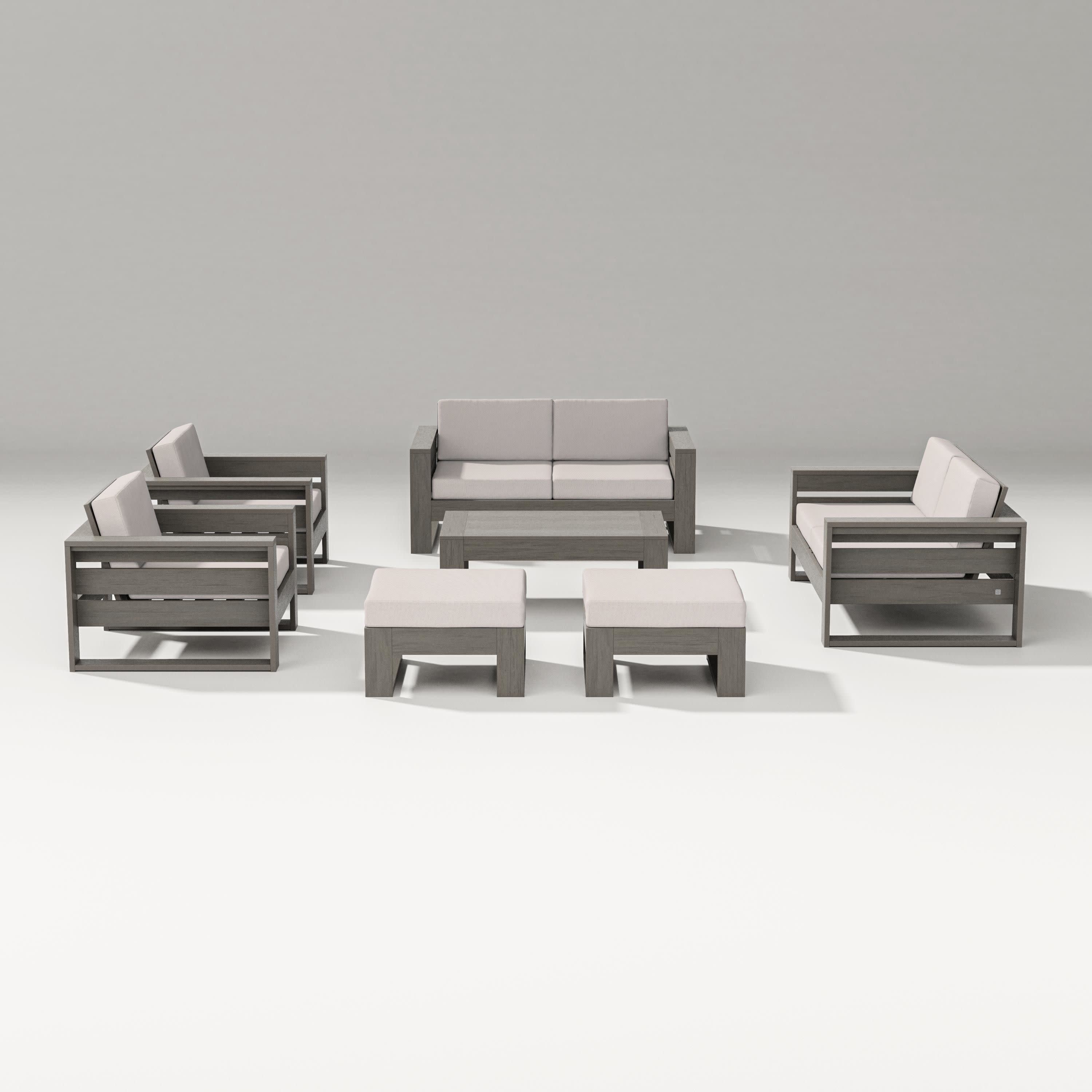 Latitude 7-Piece Lounge Loveseat Set in Driftwood / Dune Burlap