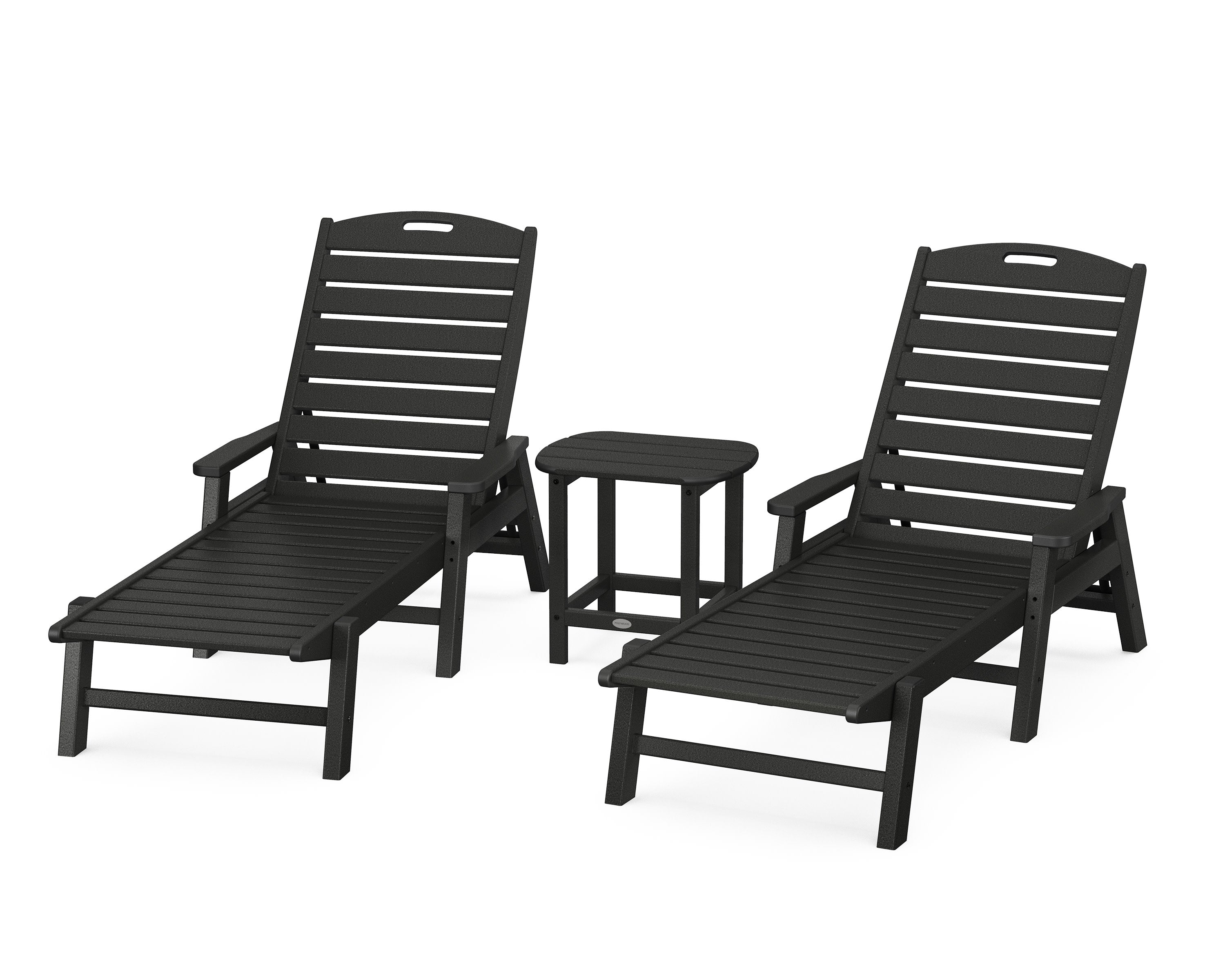 Nautical 3-Piece Chaise Lounge with Arms Set with South Beach 18" Side Table in Black