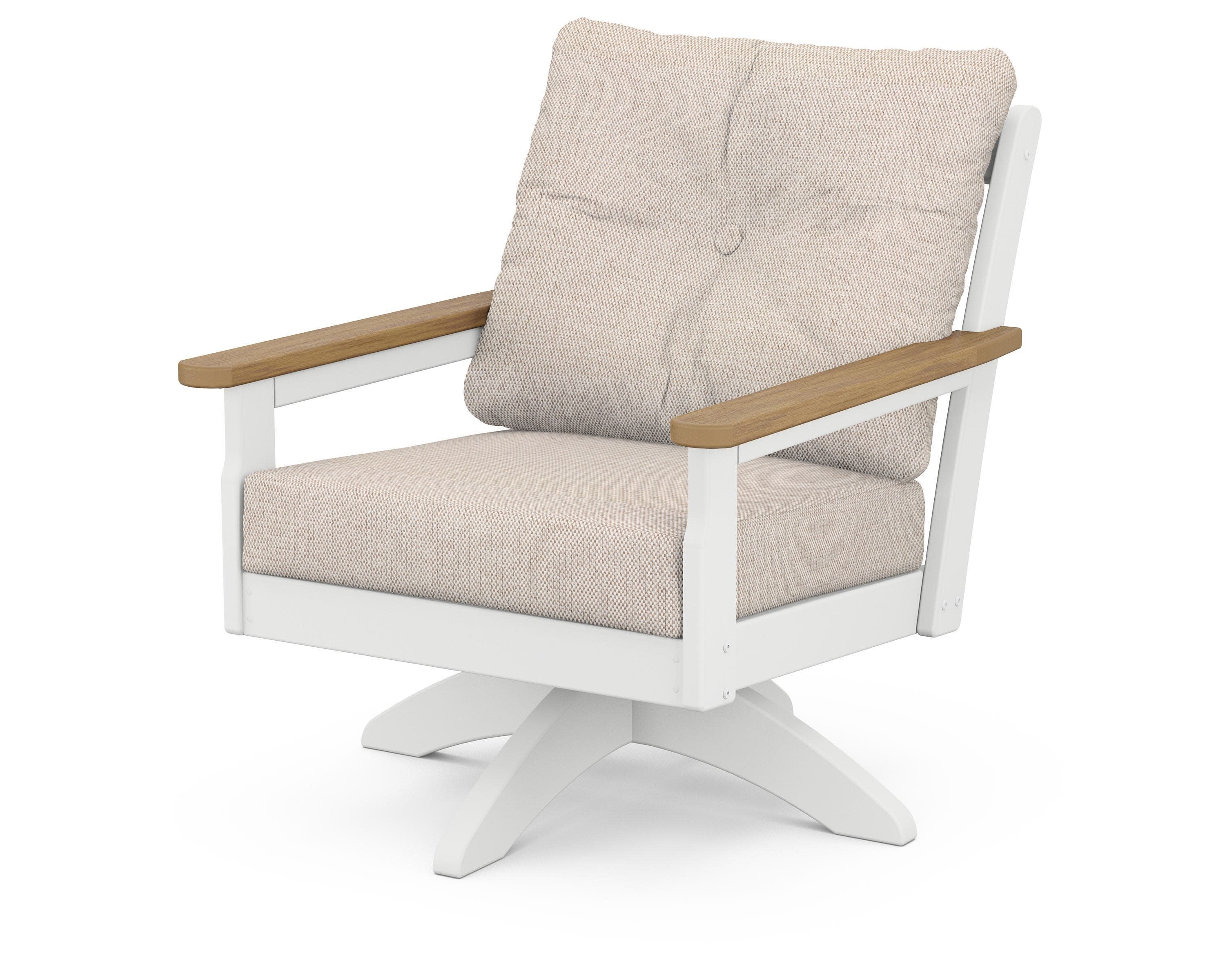 Vineyard Deep Seating Swivel Chair in White / Natural / Blend Linen