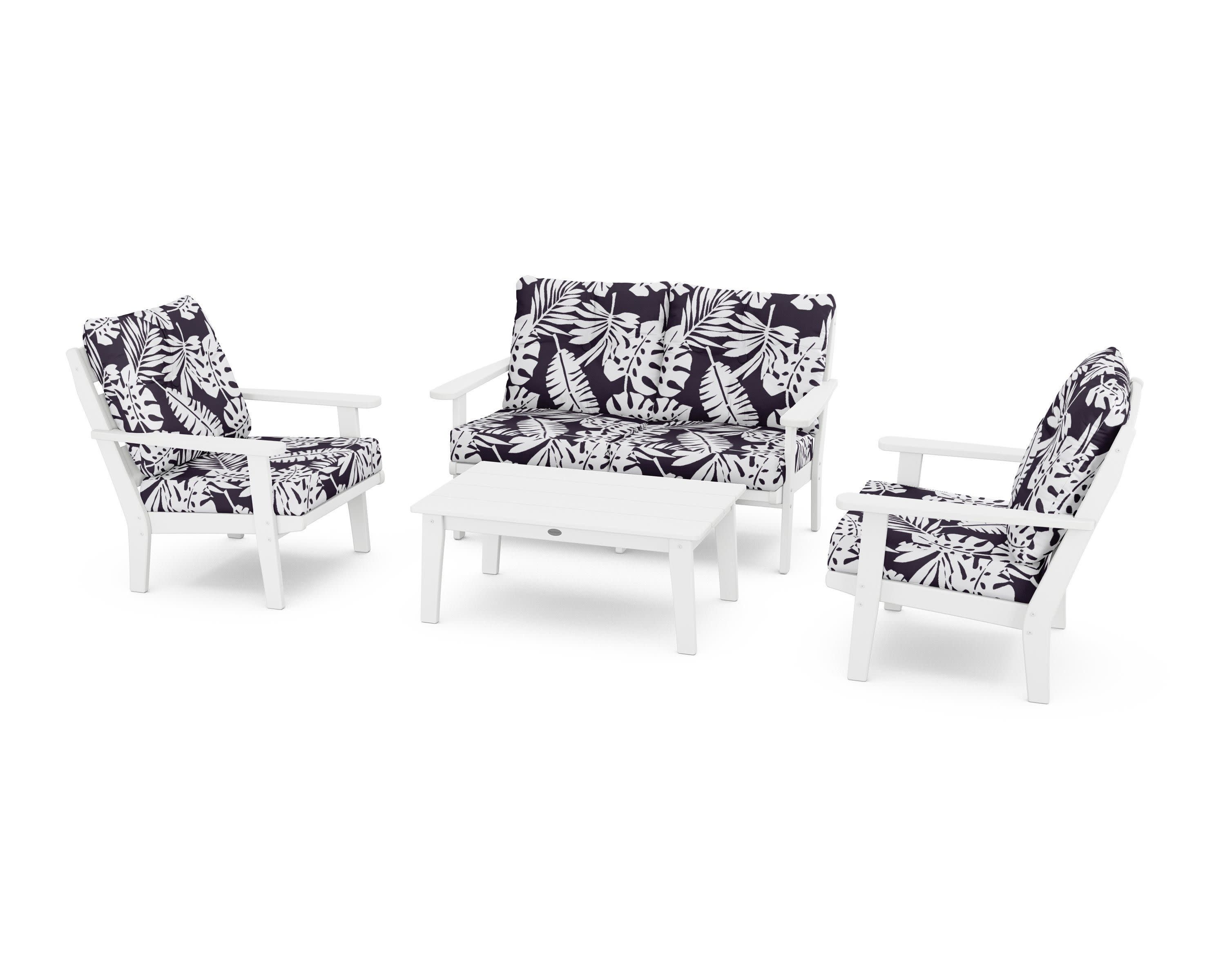 Lakeside 4-Piece Deep Seating Set in White / Leaf Navy