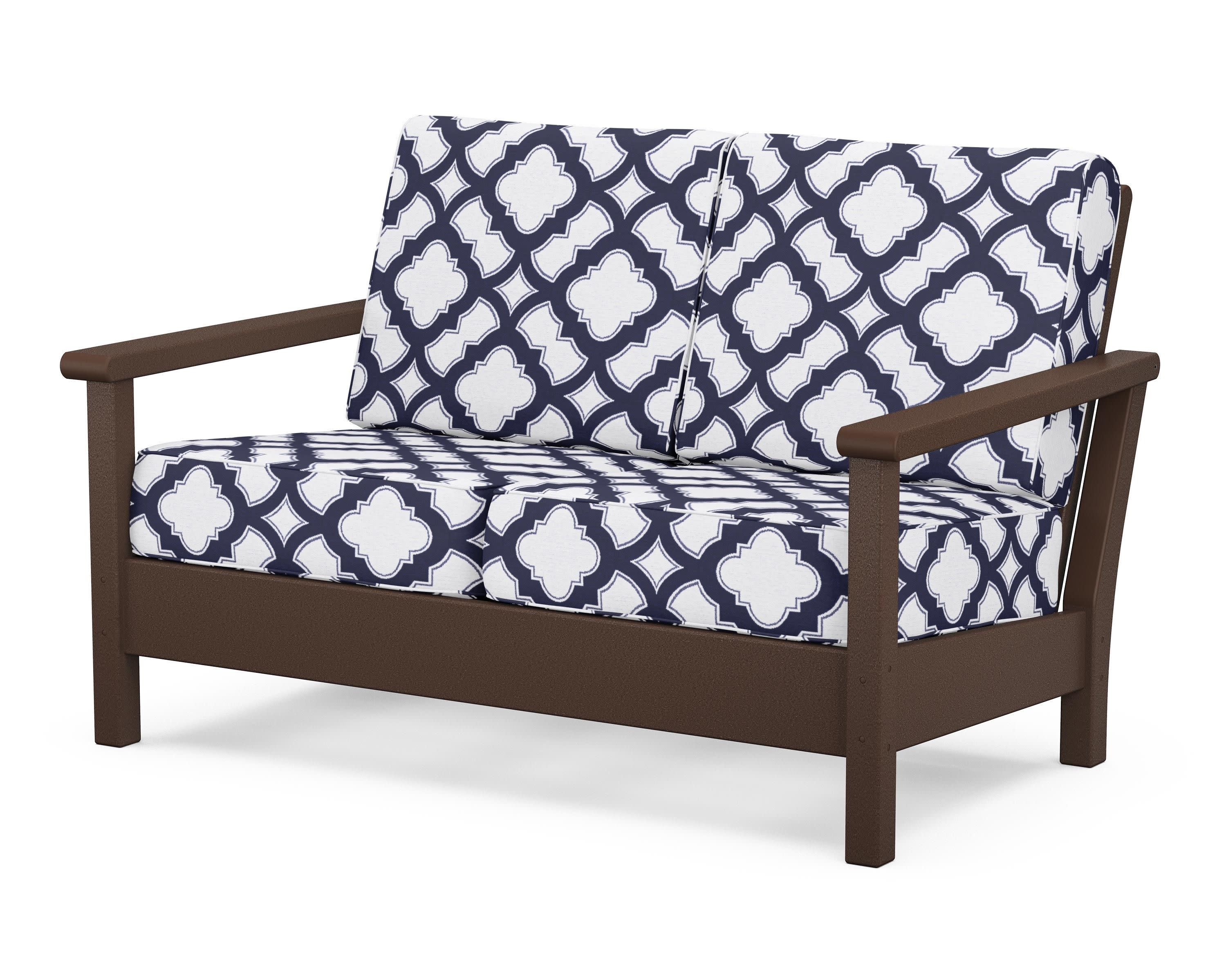 Harbour Deep Seating Loveseat in Mahogany / Trellis Navy