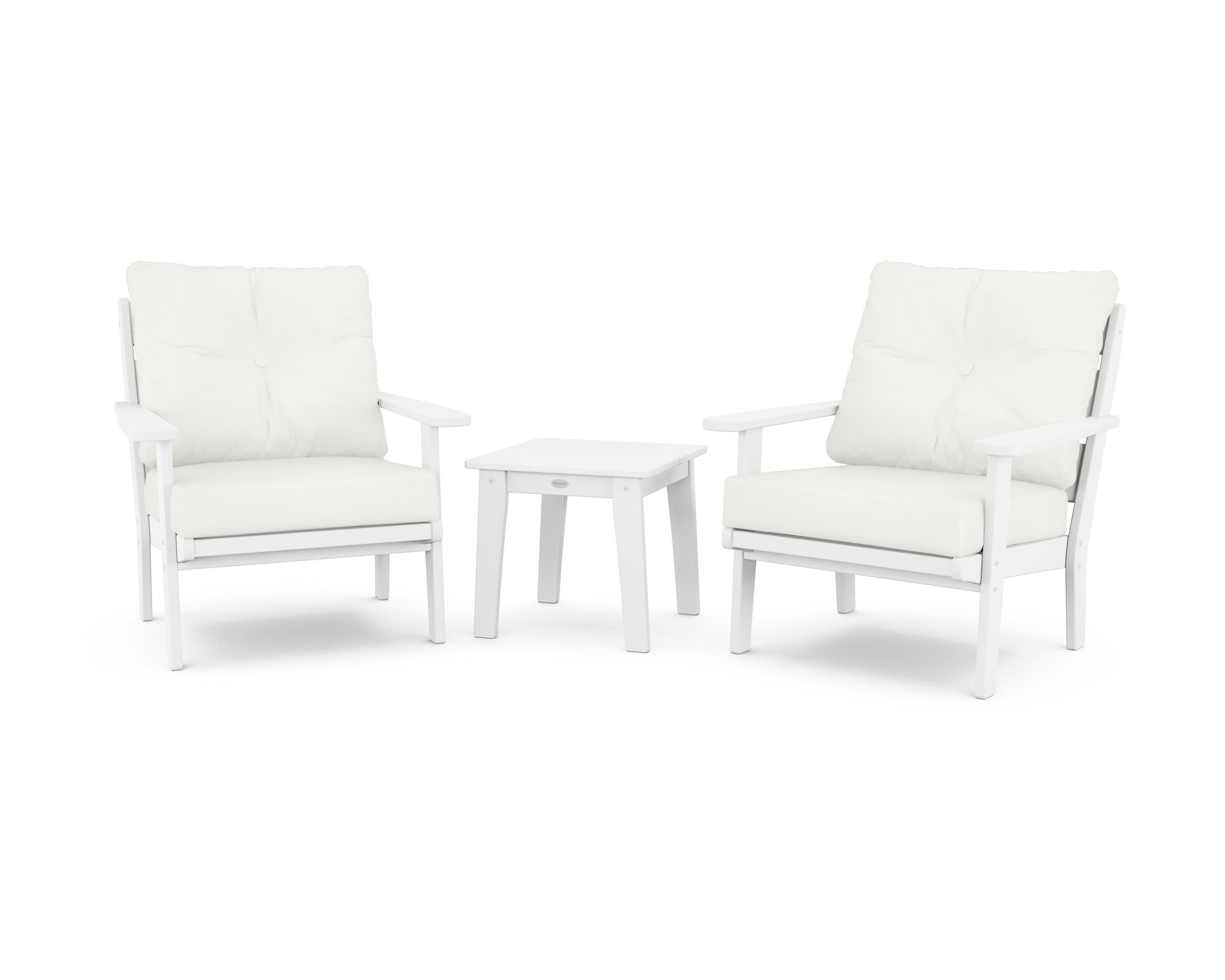 Lakeside 3-Piece Deep Seating Chair Set in White / Natural Linen