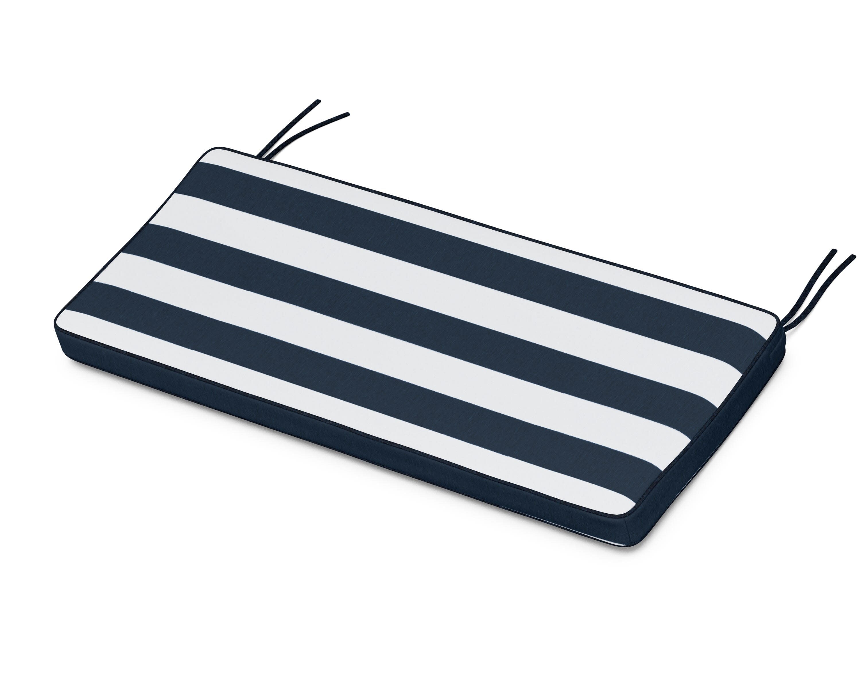 Chinoiserie Bench Seat Cushion in Cabana Stripe Marine Indigo