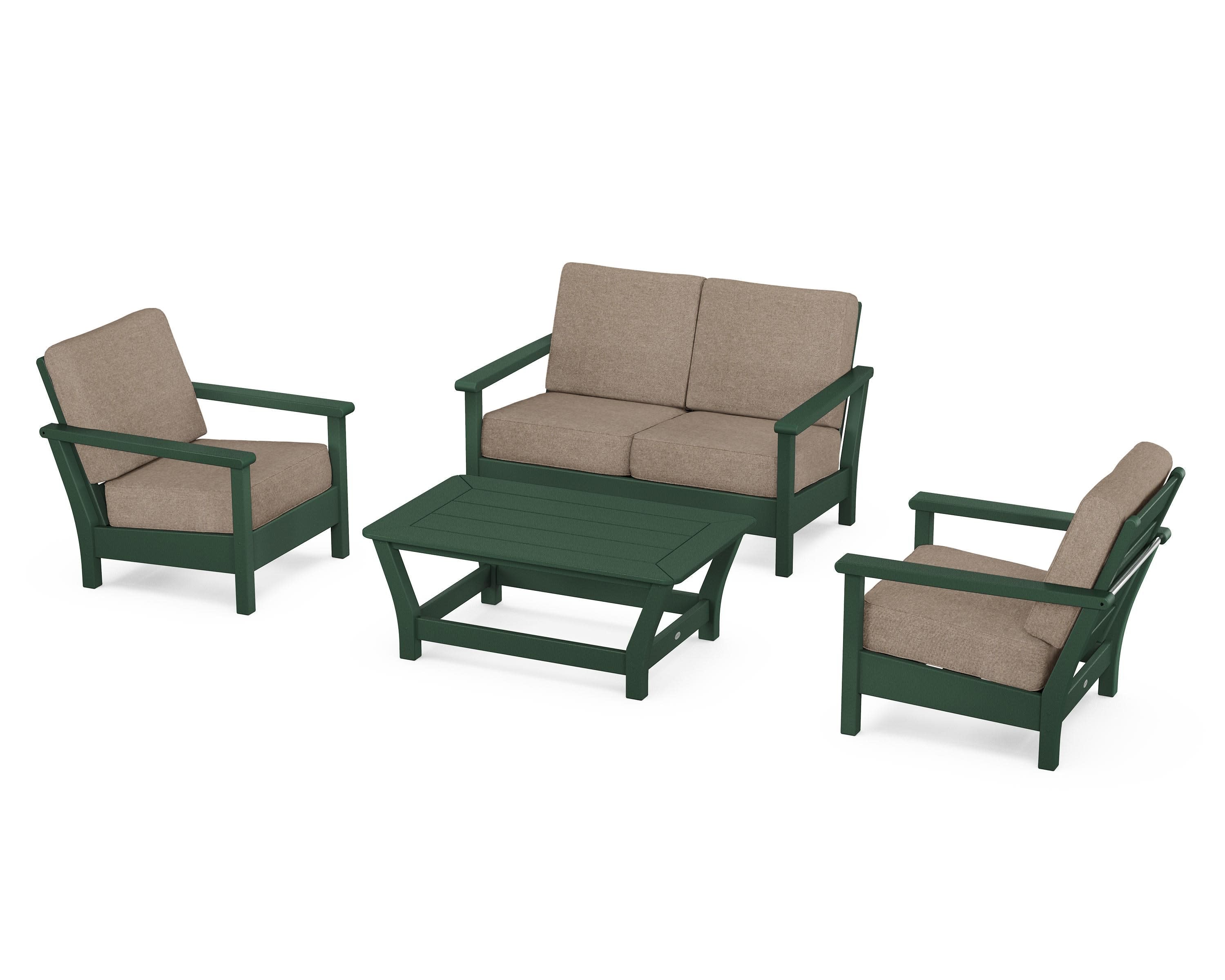 Harbour 4-Piece Deep Seating Set in Green / Spiced Burlap
