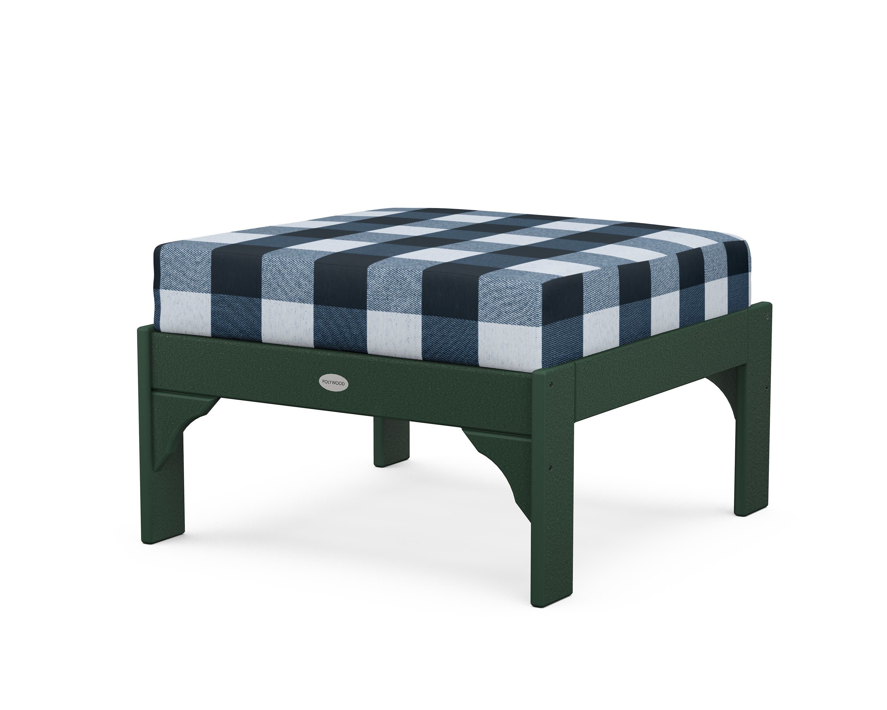 Vineyard Deep Seating Ottoman in Green / Buffalo Plaid Marine Indigo