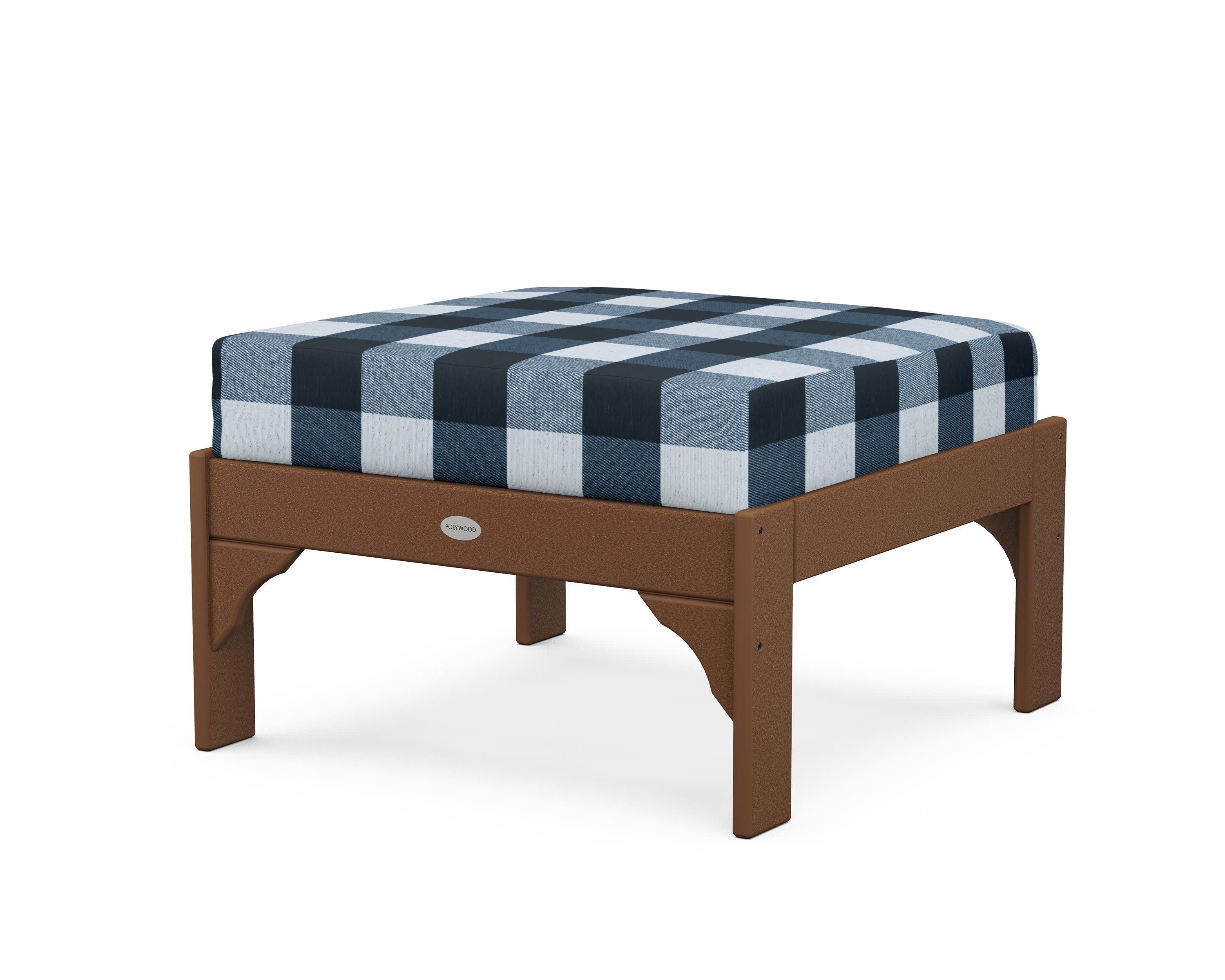 Vineyard Deep Seating Ottoman in Teak / Buffalo Plaid Marine Indigo