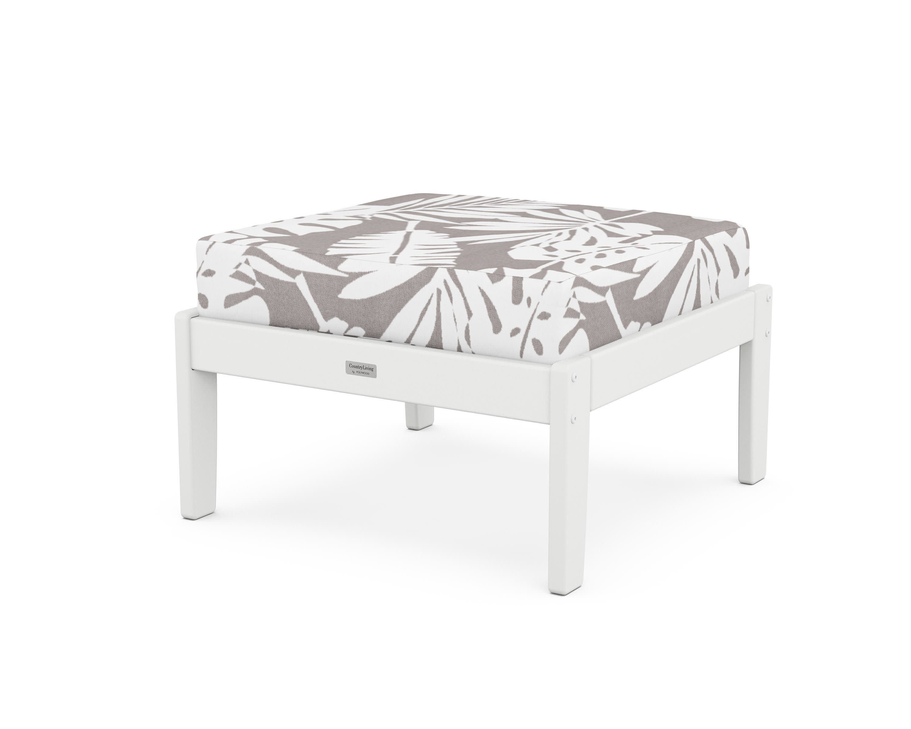 Cottage Deep Seating Ottoman in White / Leaf Grey Mist
