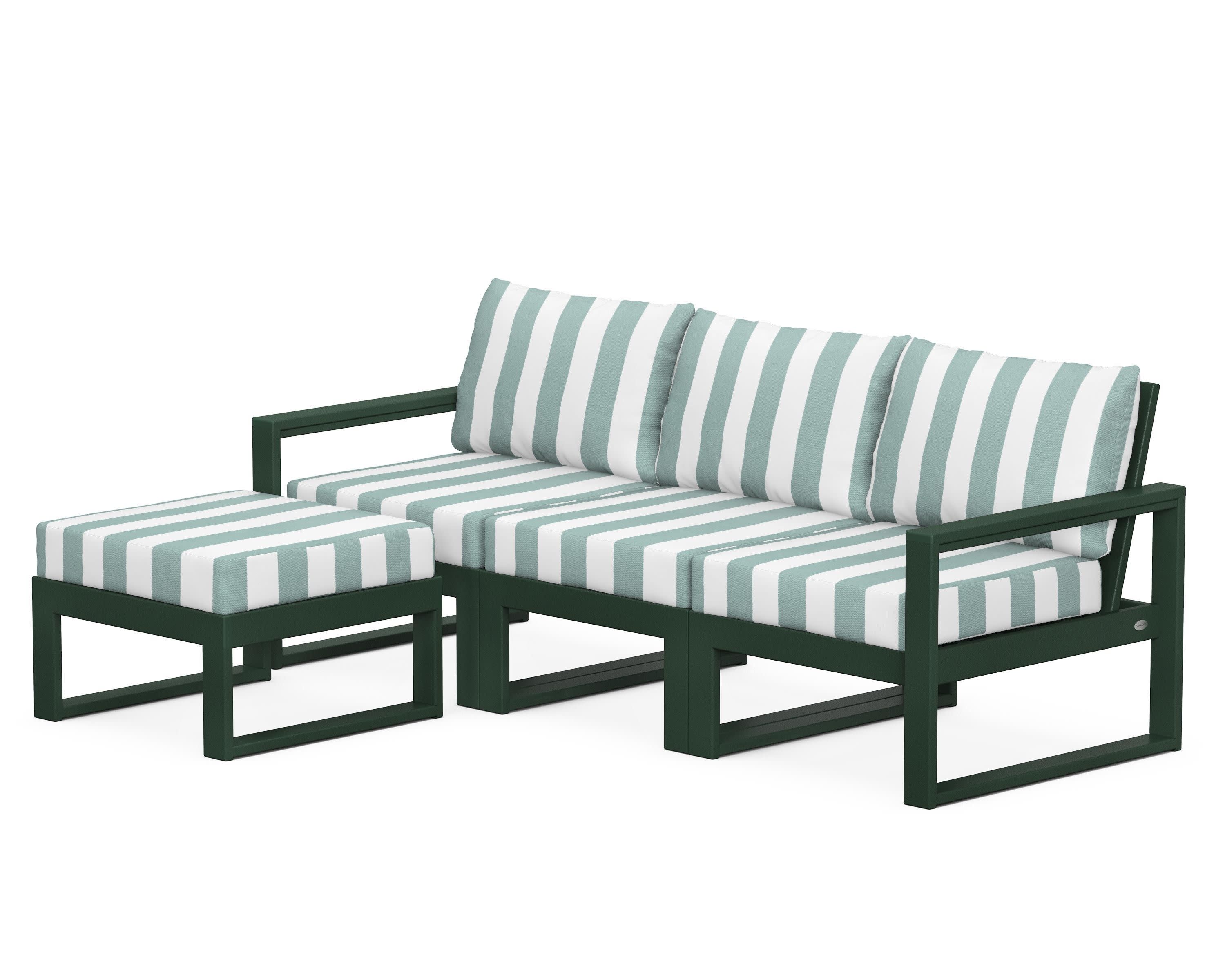 EDGE 4-Piece Modular Deep Seating Set with Ottoman in Green / Cabana Stripe Glacier Spa