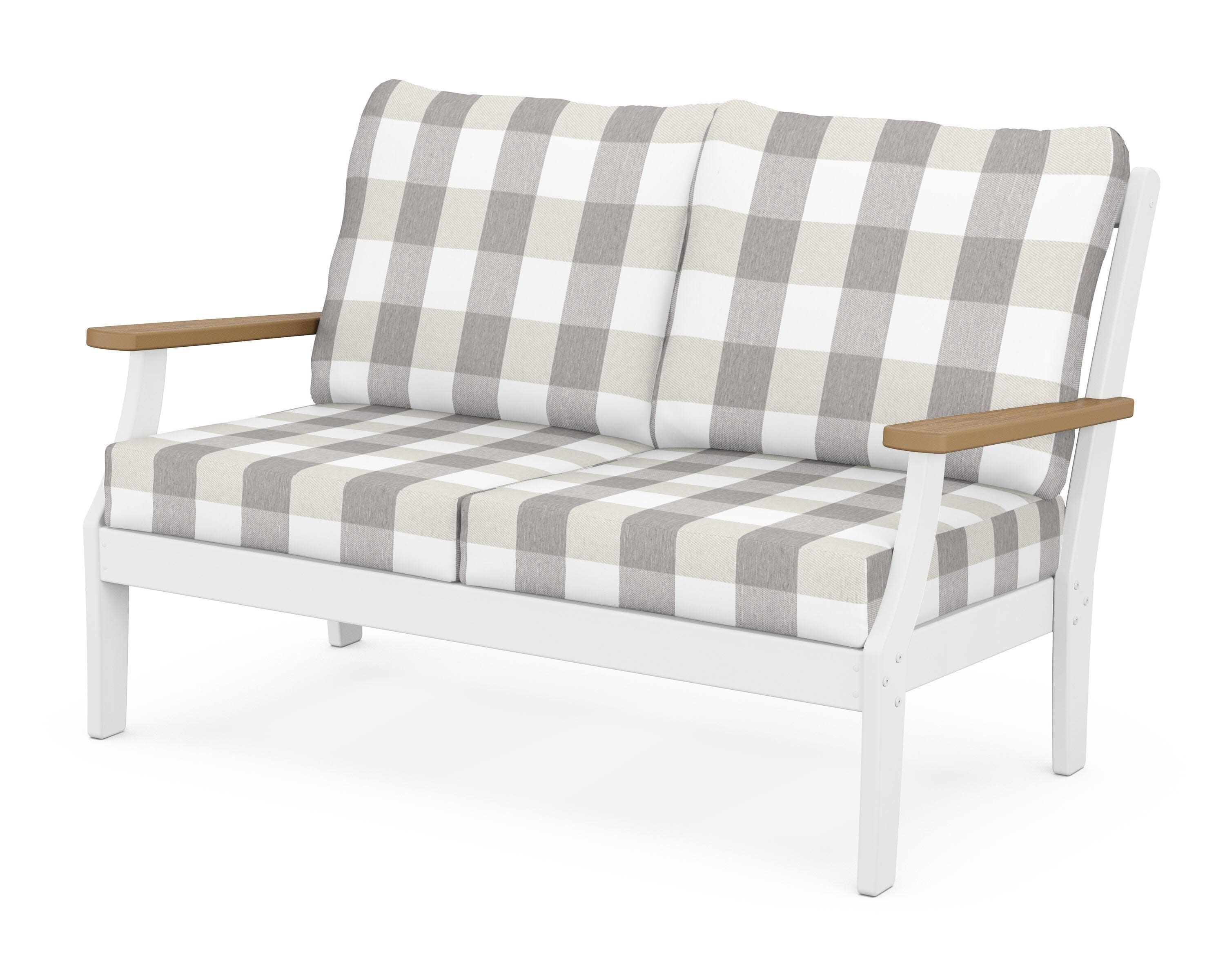 Braxton Deep Seating Loveseat in White / Natural / Buffalo Plaid Grey Mist