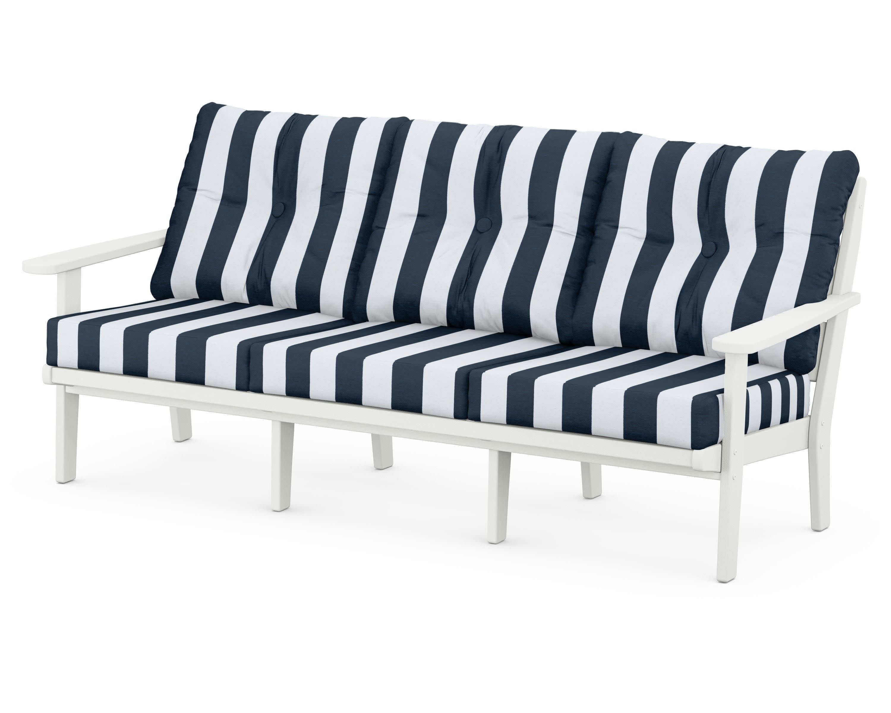 Lakeside Deep Seating Sofa in Vintage White / Cabana Stripe Marine Indigo