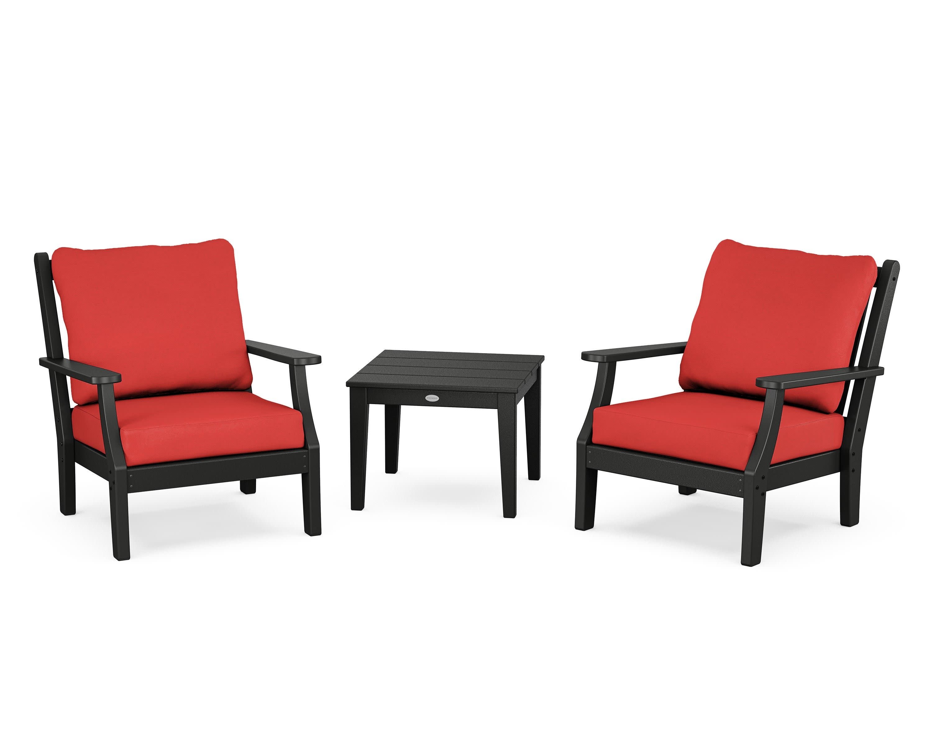Wovendale 3-Piece Deep Seating Set in Black / Crimson Linen