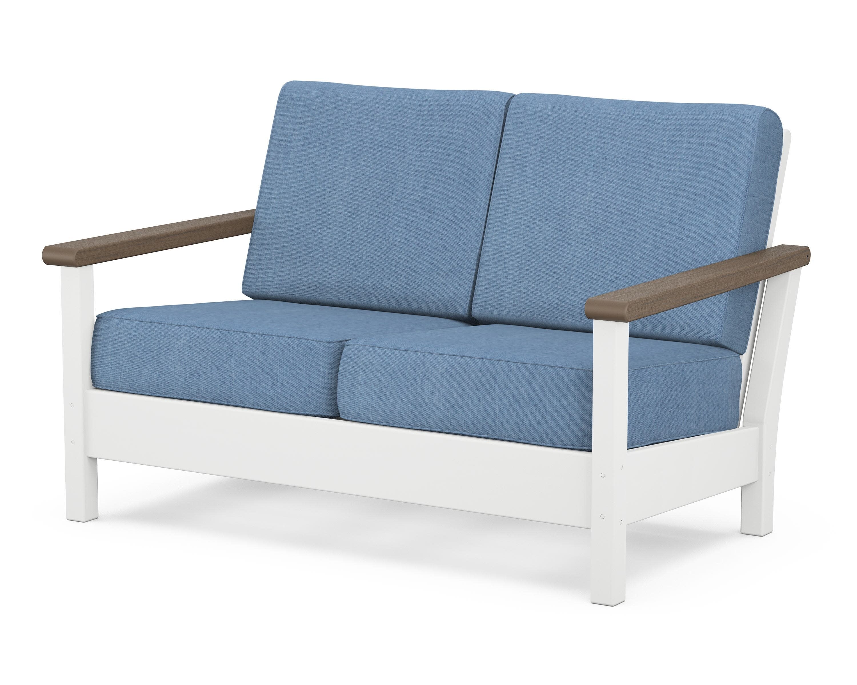 Harbour Deep Seating Loveseat in White / Kona / Sky Blue