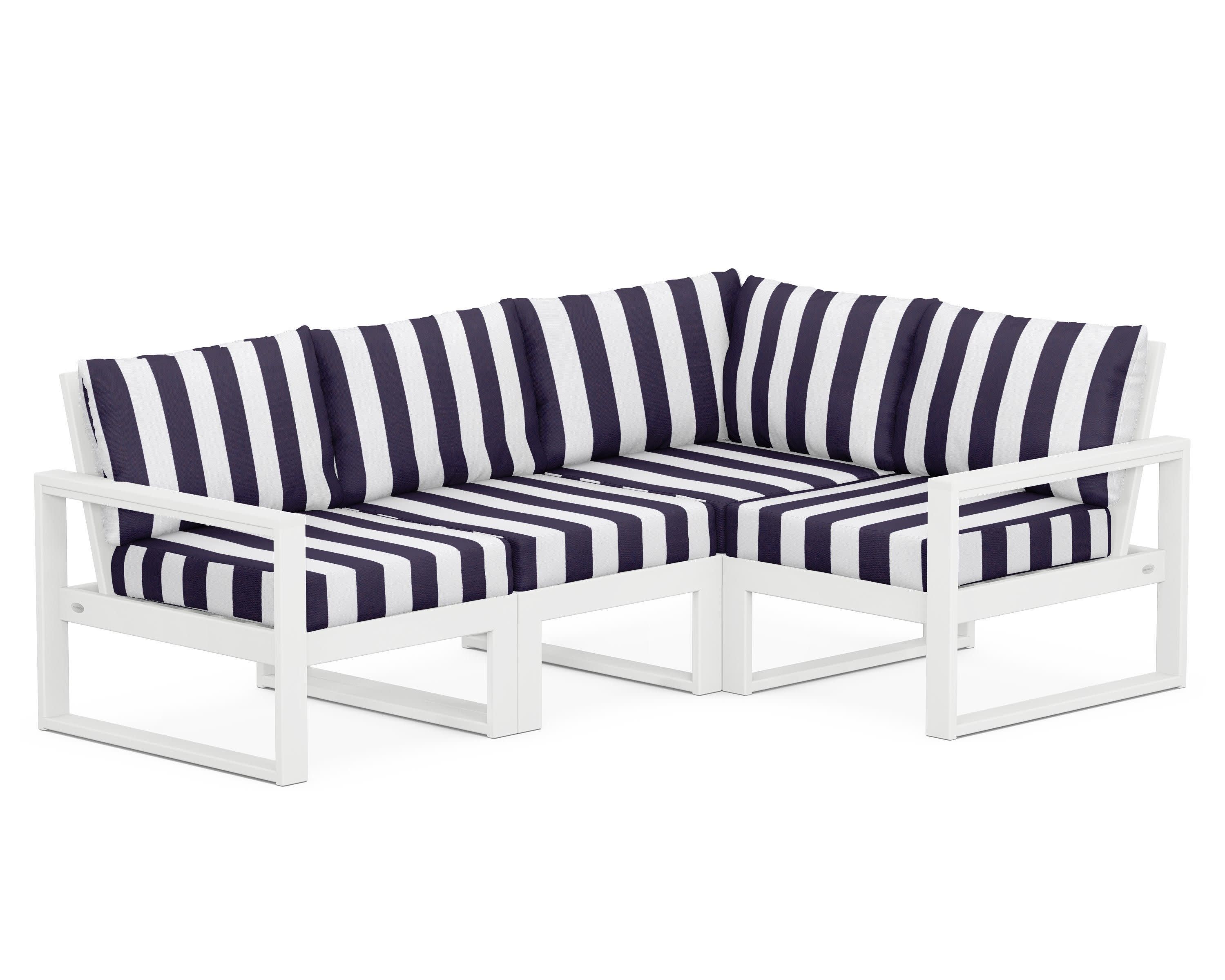 EDGE 4-Piece Modular Deep Seating Set in White / Cabana Stripe Navy
