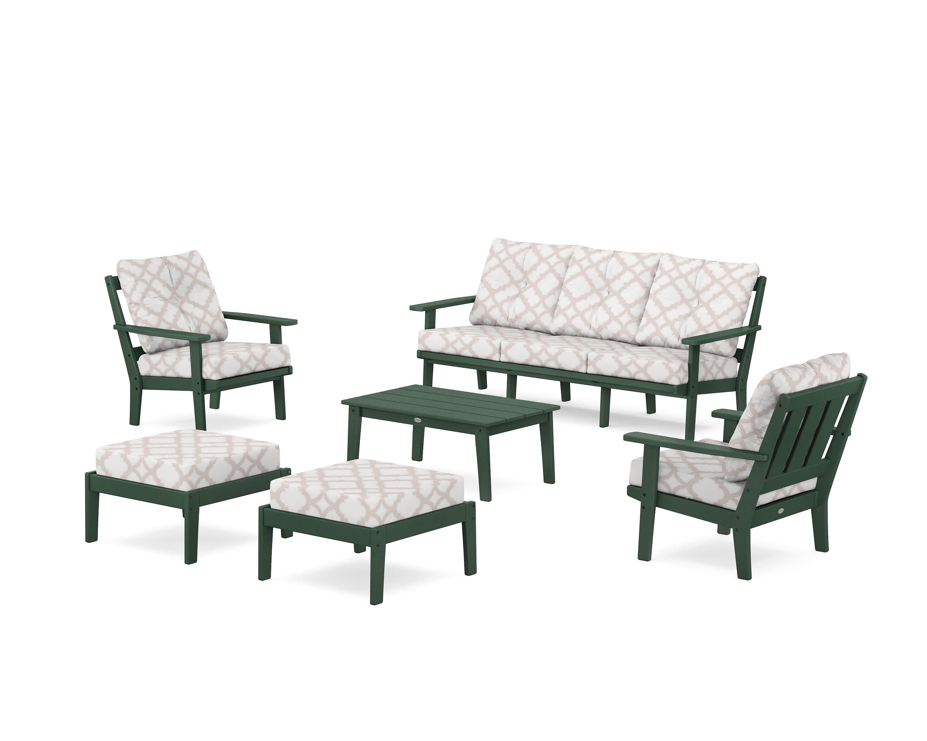 Oxford 6-Piece Lounge Sofa Set in Green / Trellis Dune Burlap