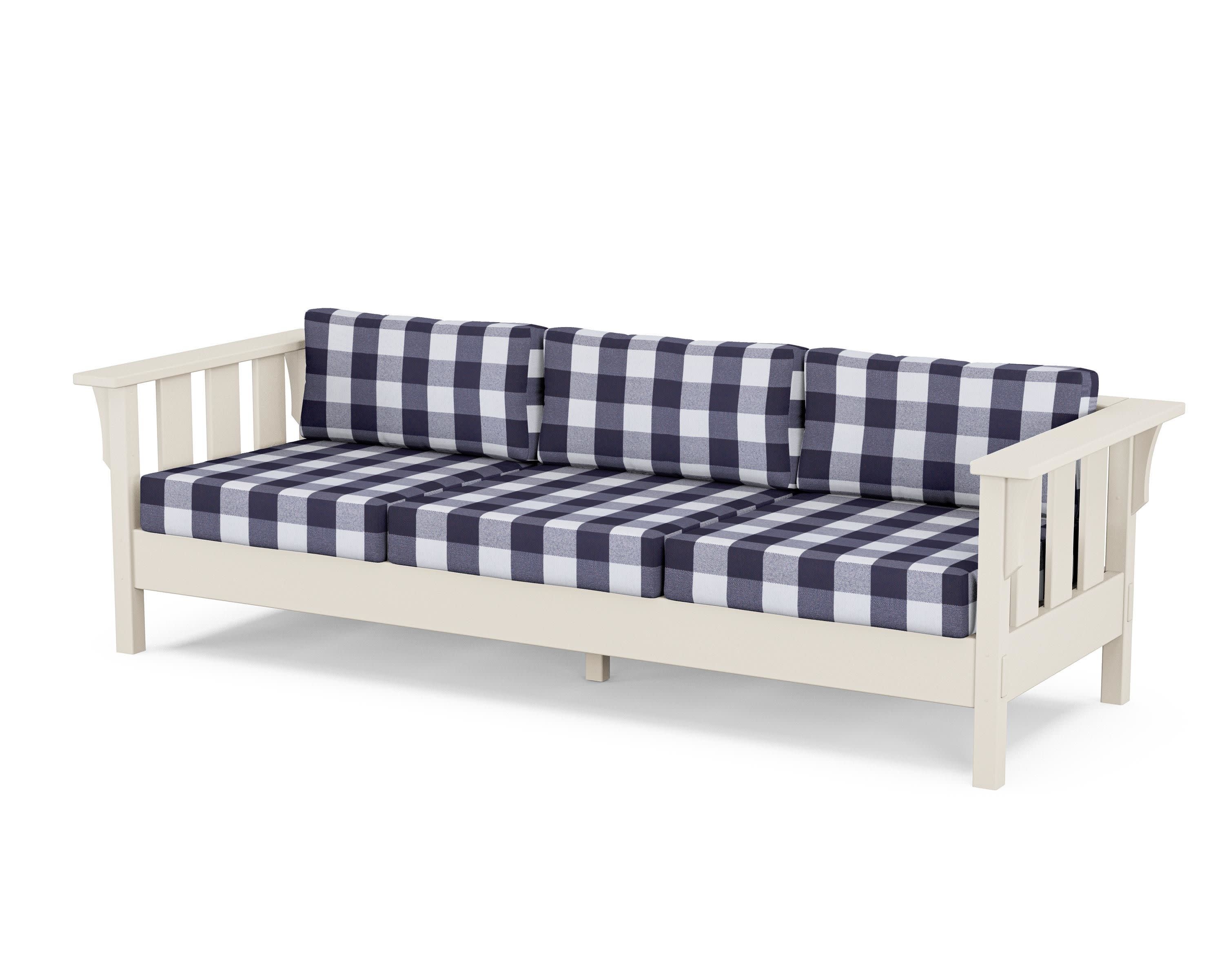 Acadia Deep Seating Sofa in Sand / Buffalo Plaid Navy