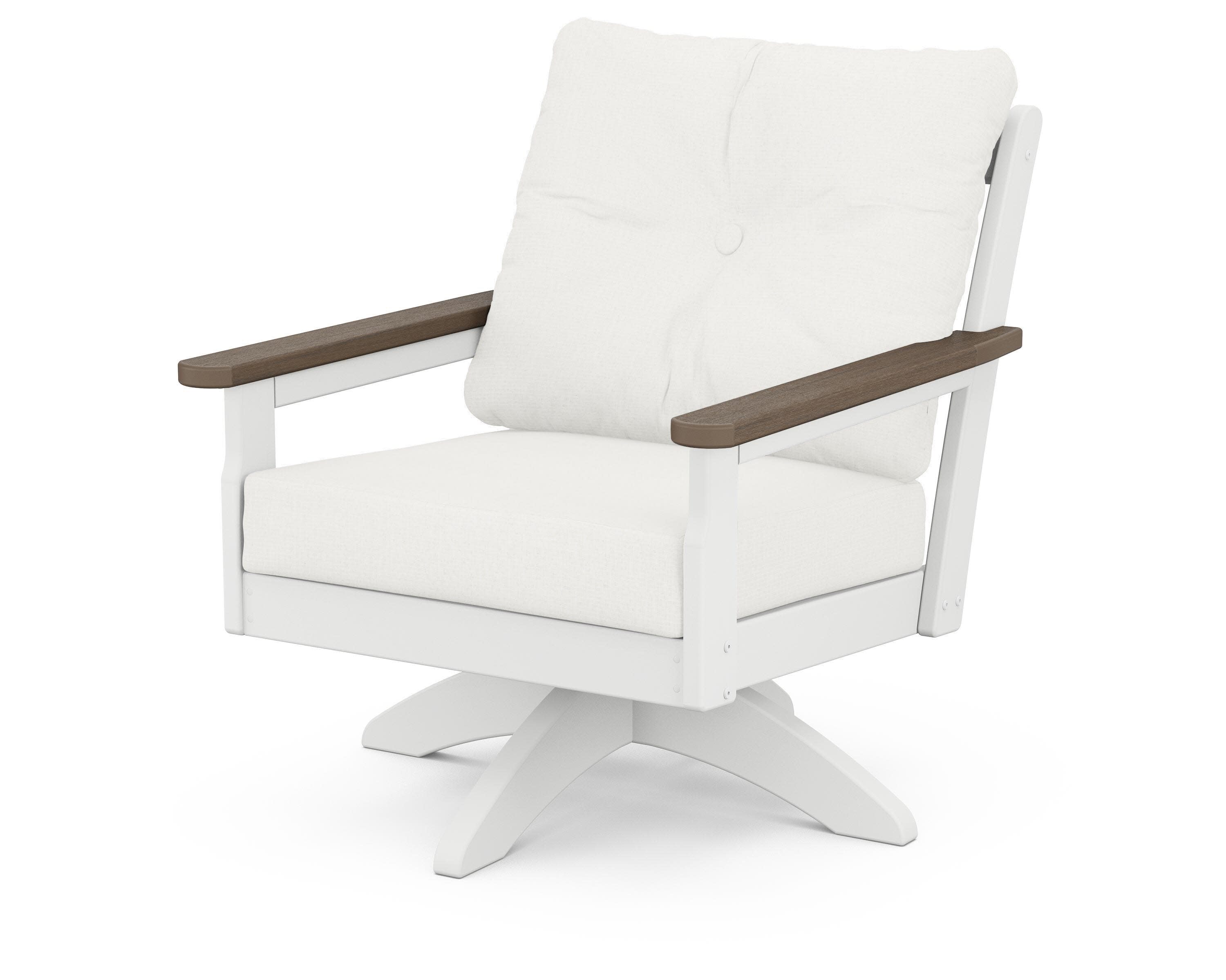 Vineyard Deep Seating Swivel Chair in White / Kona / Natural Linen