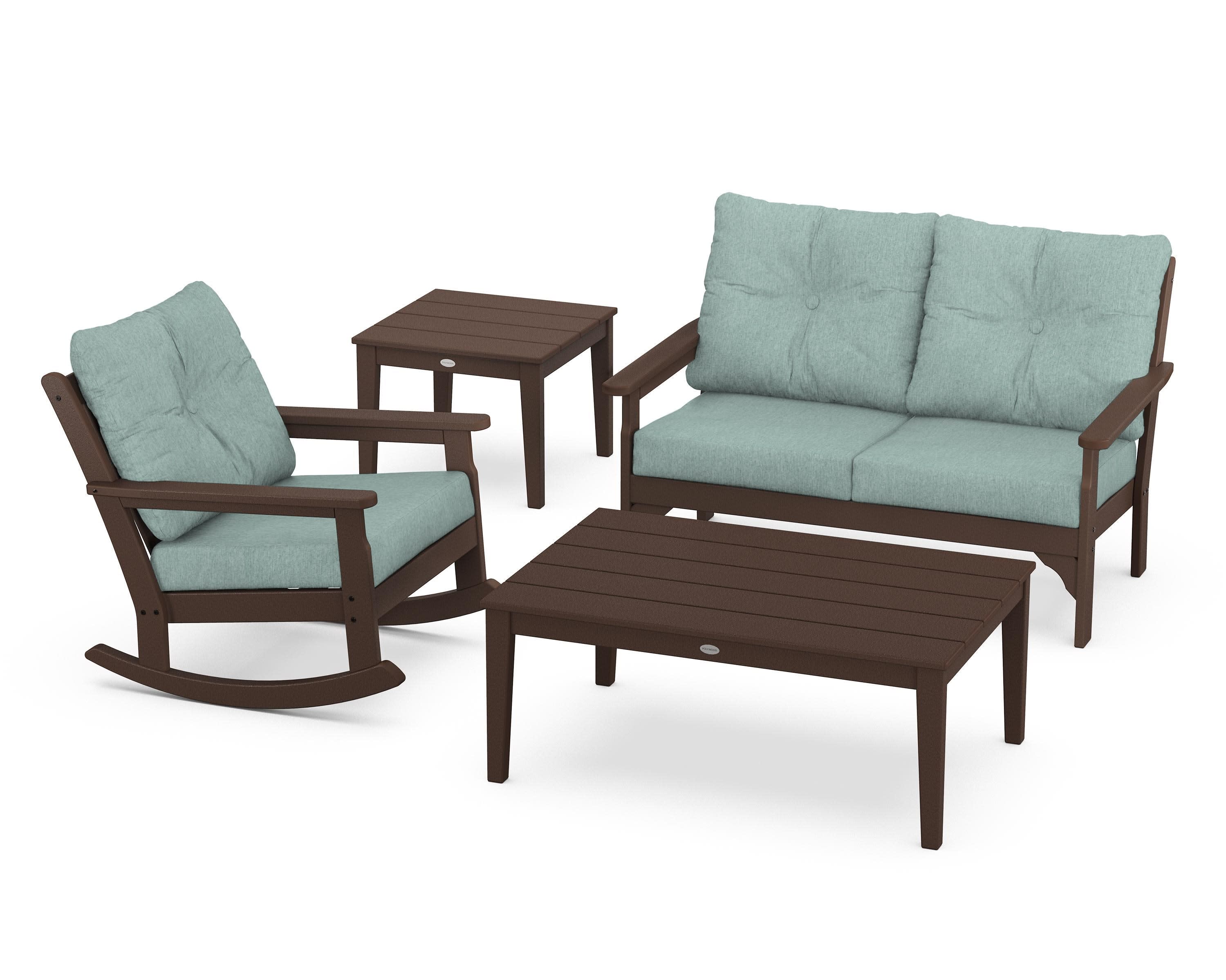 Vineyard 4-Piece Deep Seating Rocker Set in Mahogany / Glacier Spa
