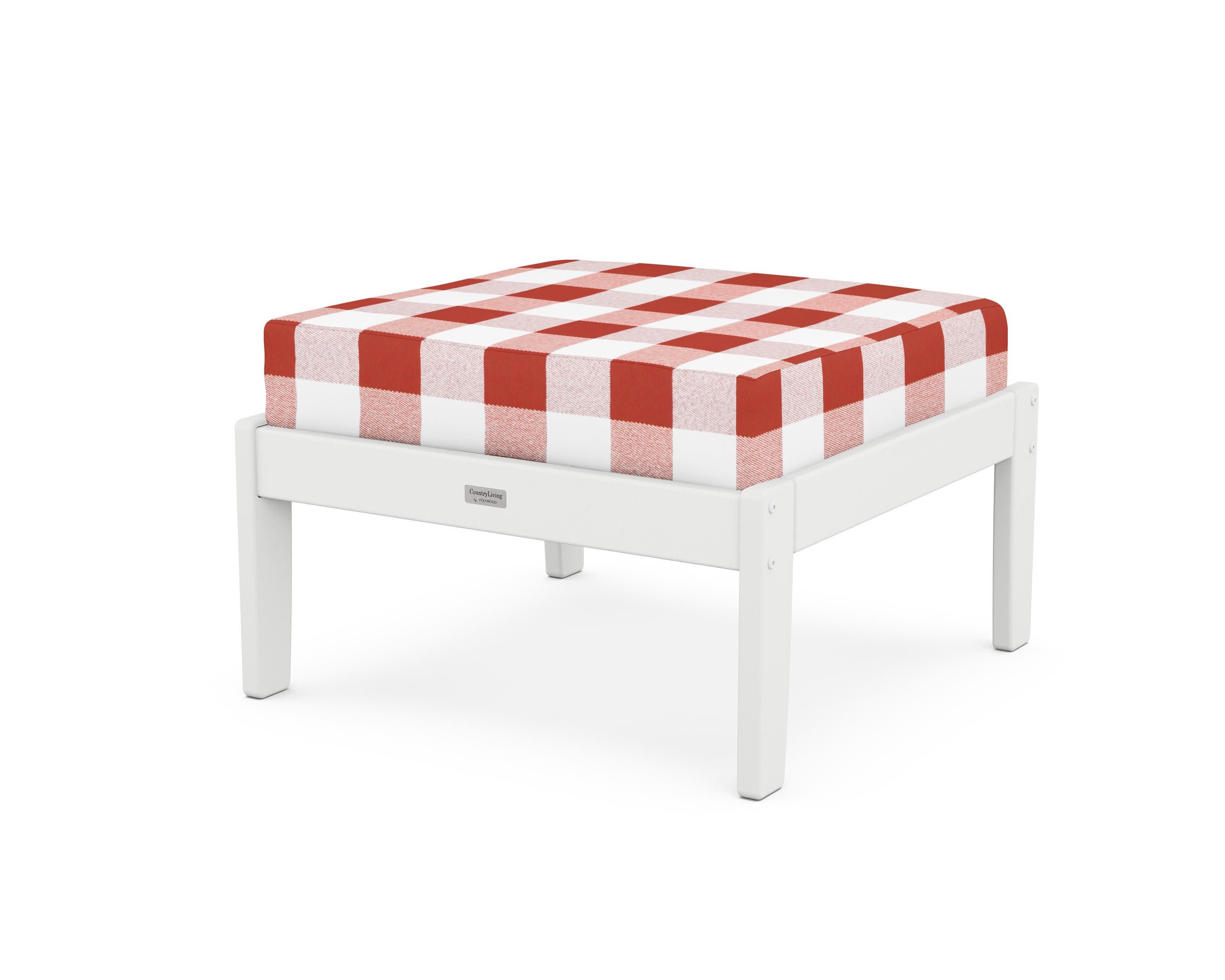 Cottage Deep Seating Ottoman in White / Buffalo Plaid Crimson