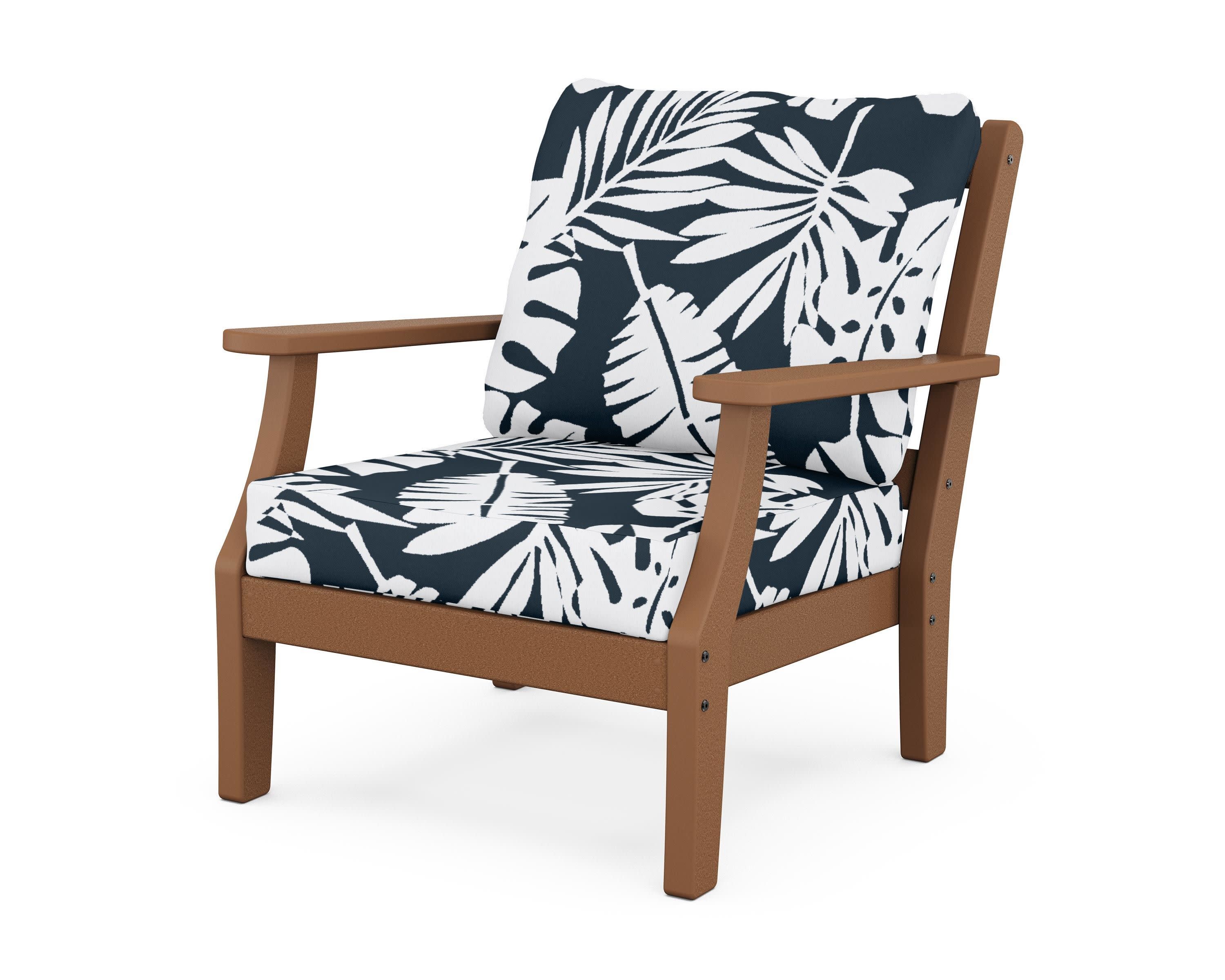 Chinoiserie Deep Seating Chair in Teak / Leaf Marine Indigo