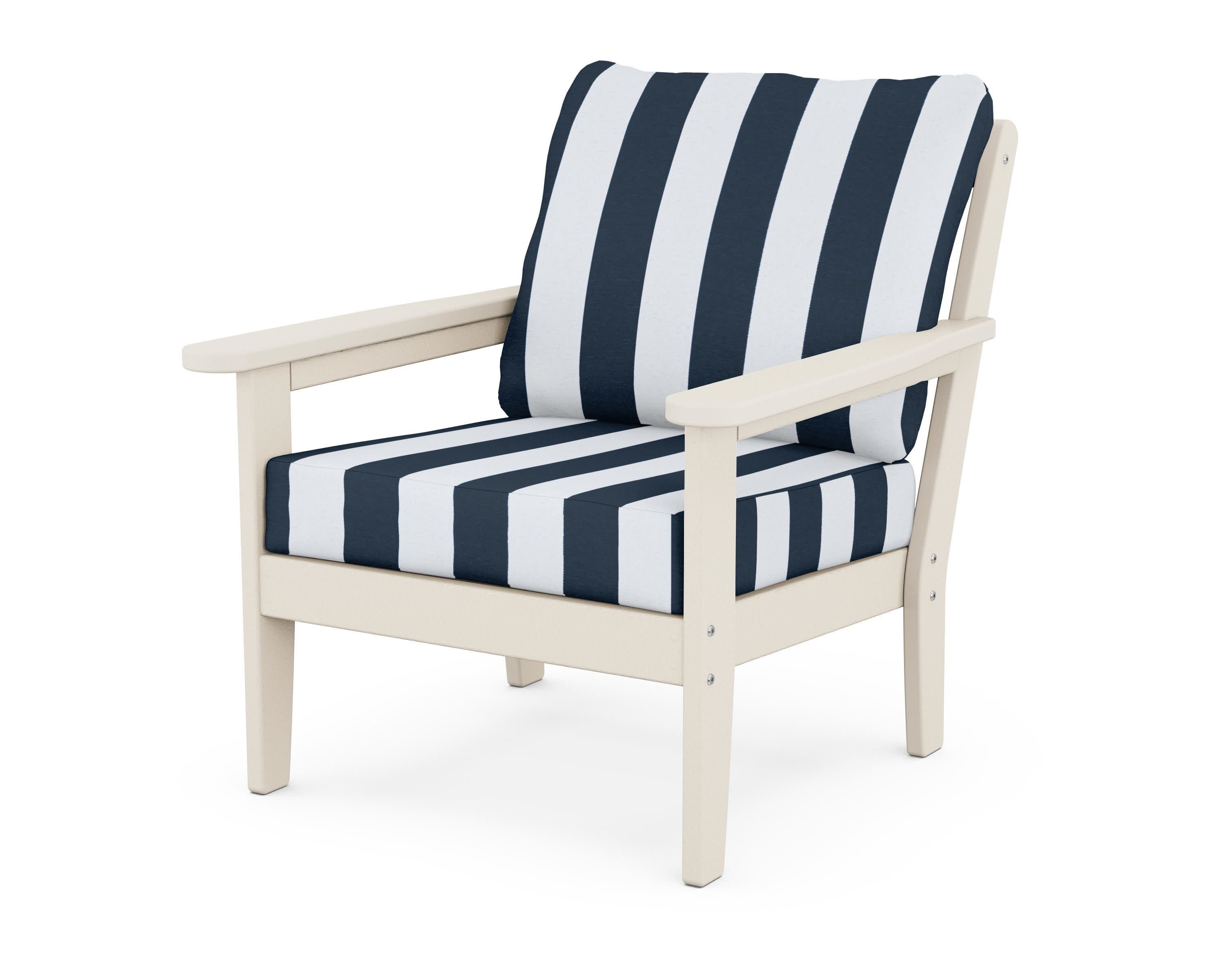 Cottage Deep Seating Chair in Sand / Cabana Stripe Marine Indigo