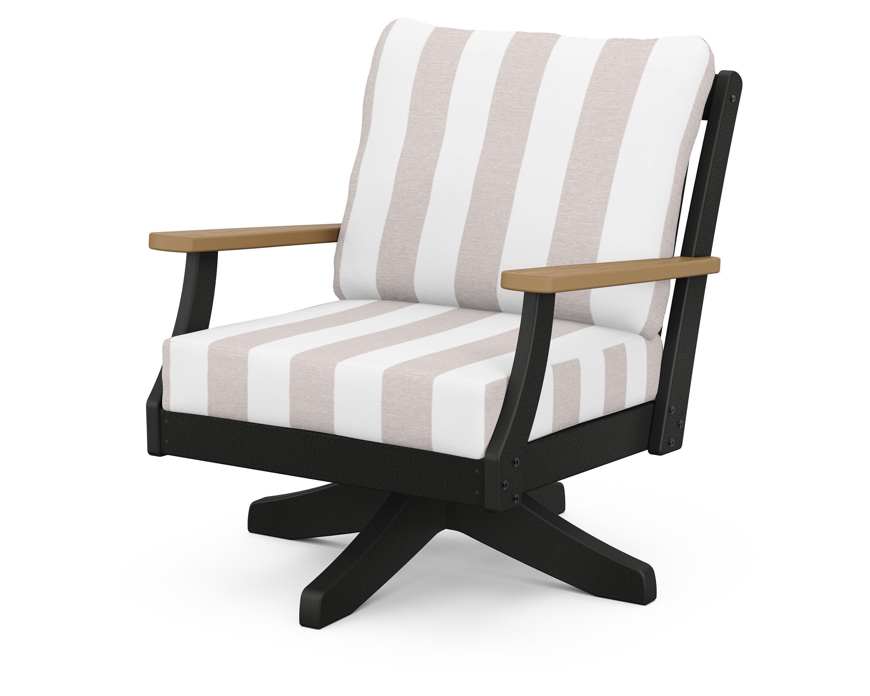 Braxton Deep Seating Swivel Chair in Black / Natural / Cabana Stripe Dune Burlap