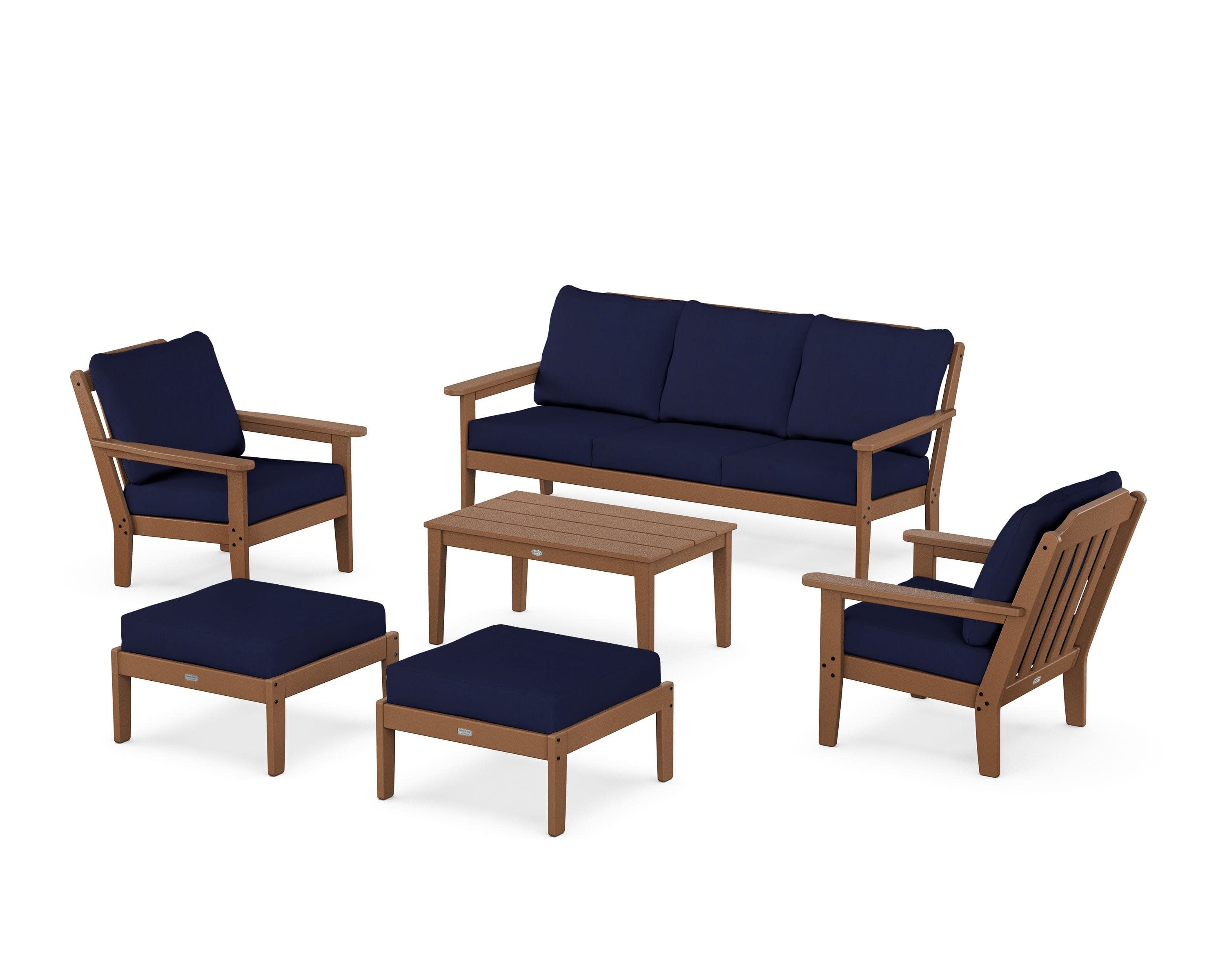 Cottage 6-Piece Lounge Sofa Set in Teak / Navy
