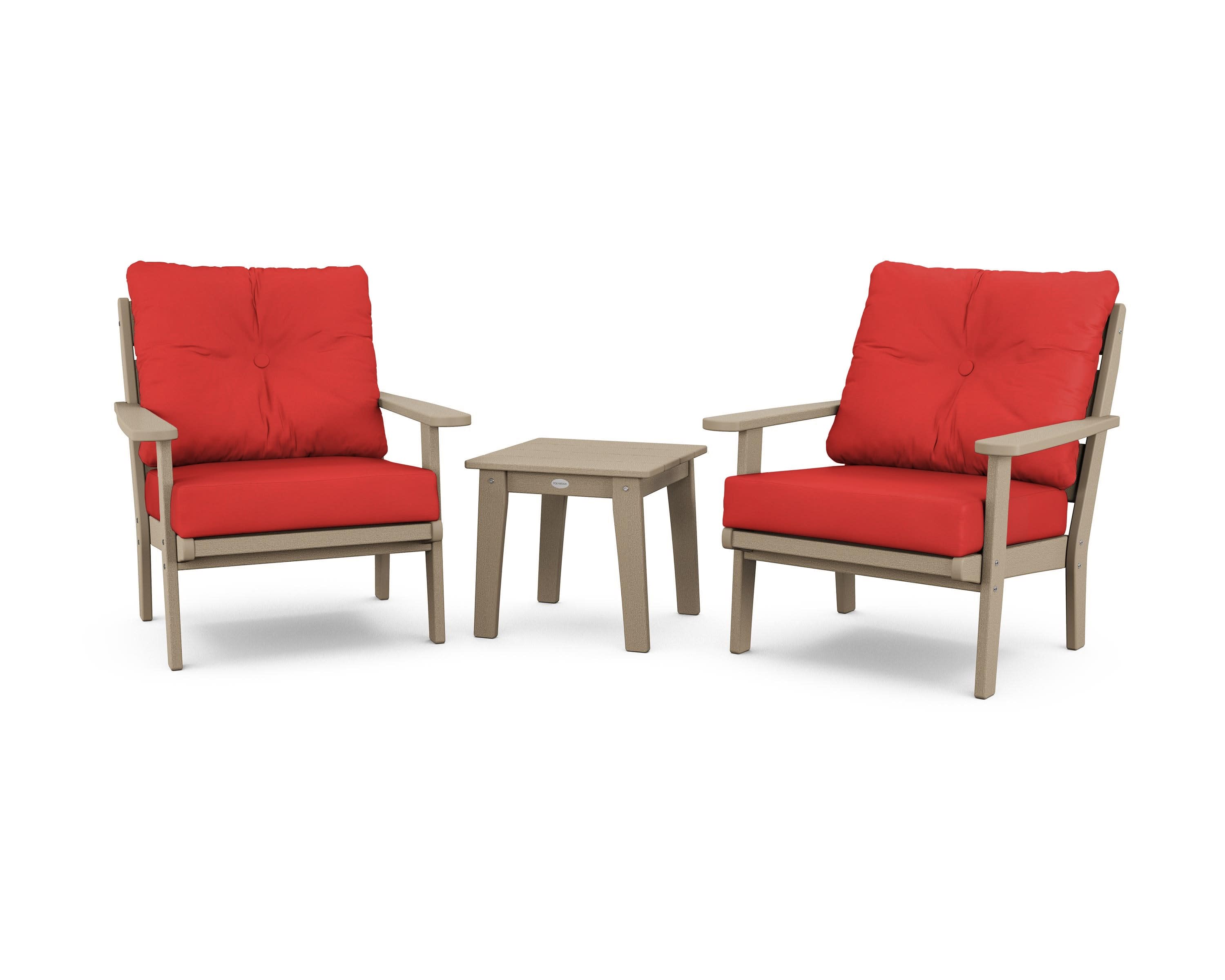 Lakeside 3-Piece Deep Seating Chair Set in Vintage Sahara / Crimson Linen
