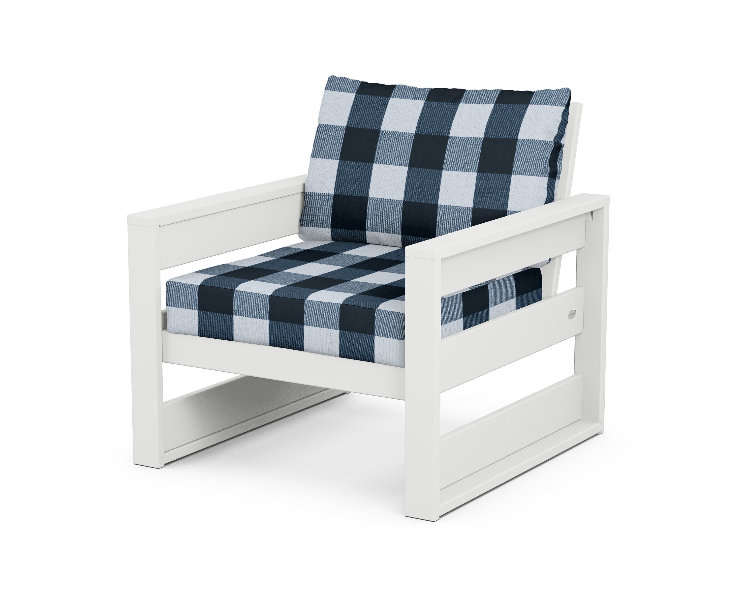 Westport Club Chair in White / Buffalo Plaid Marine Indigo
