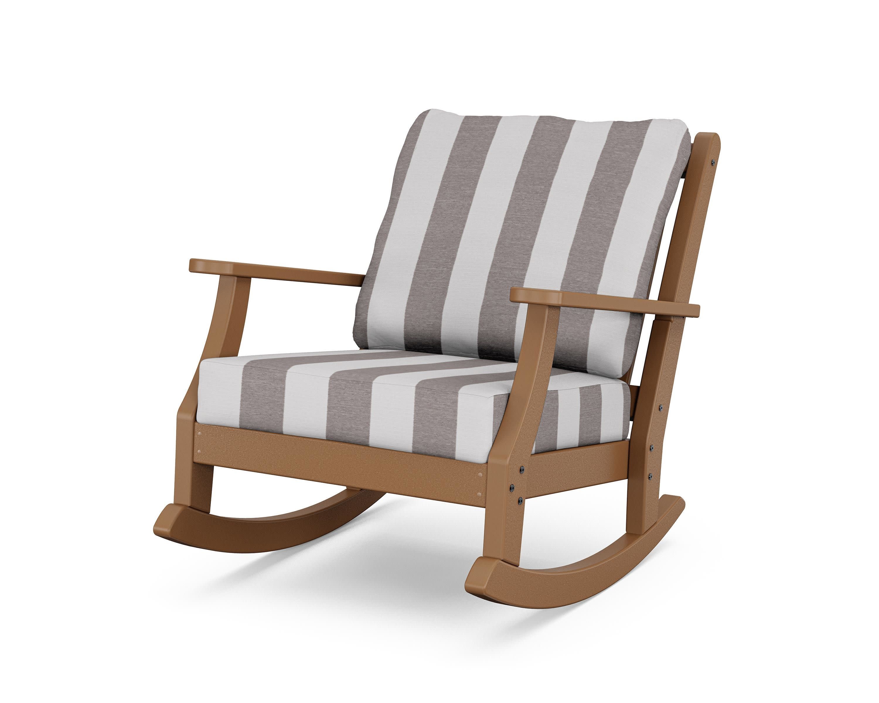 Wovendale Deep Seating Rocking Chair in Teak / Cabana Stripe Grey Mist