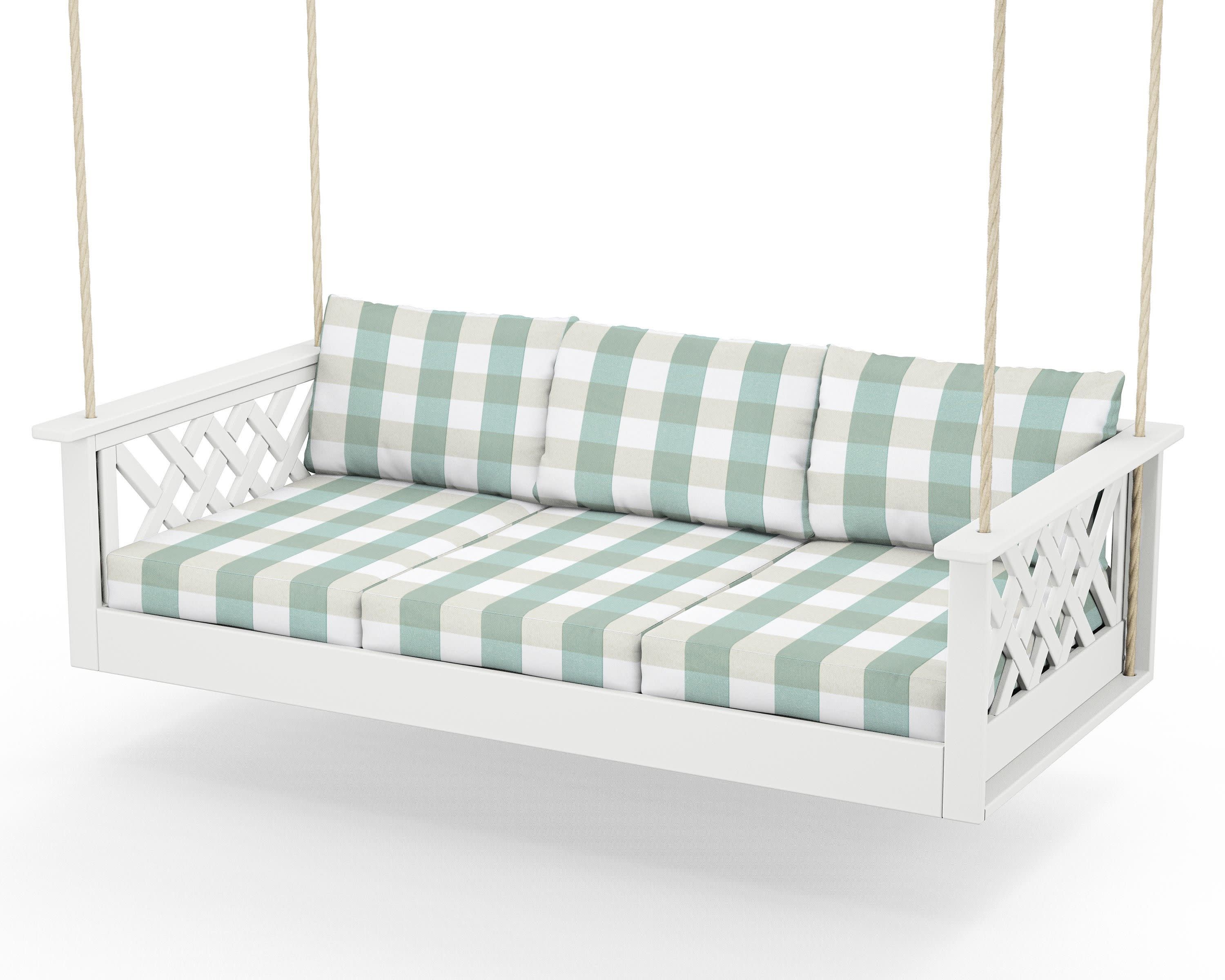 Wovendale Daybed Swing in White / Buffalo Plaid Glacier Spa