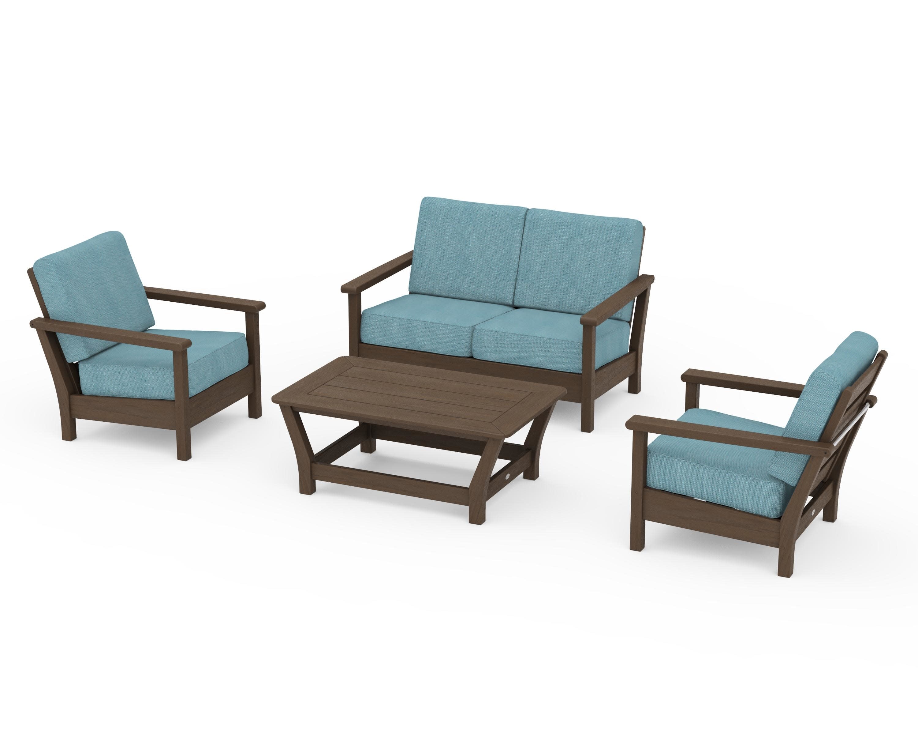 Harbour 4-Piece Deep Seating Set in Kona / Lattice Sky Blue