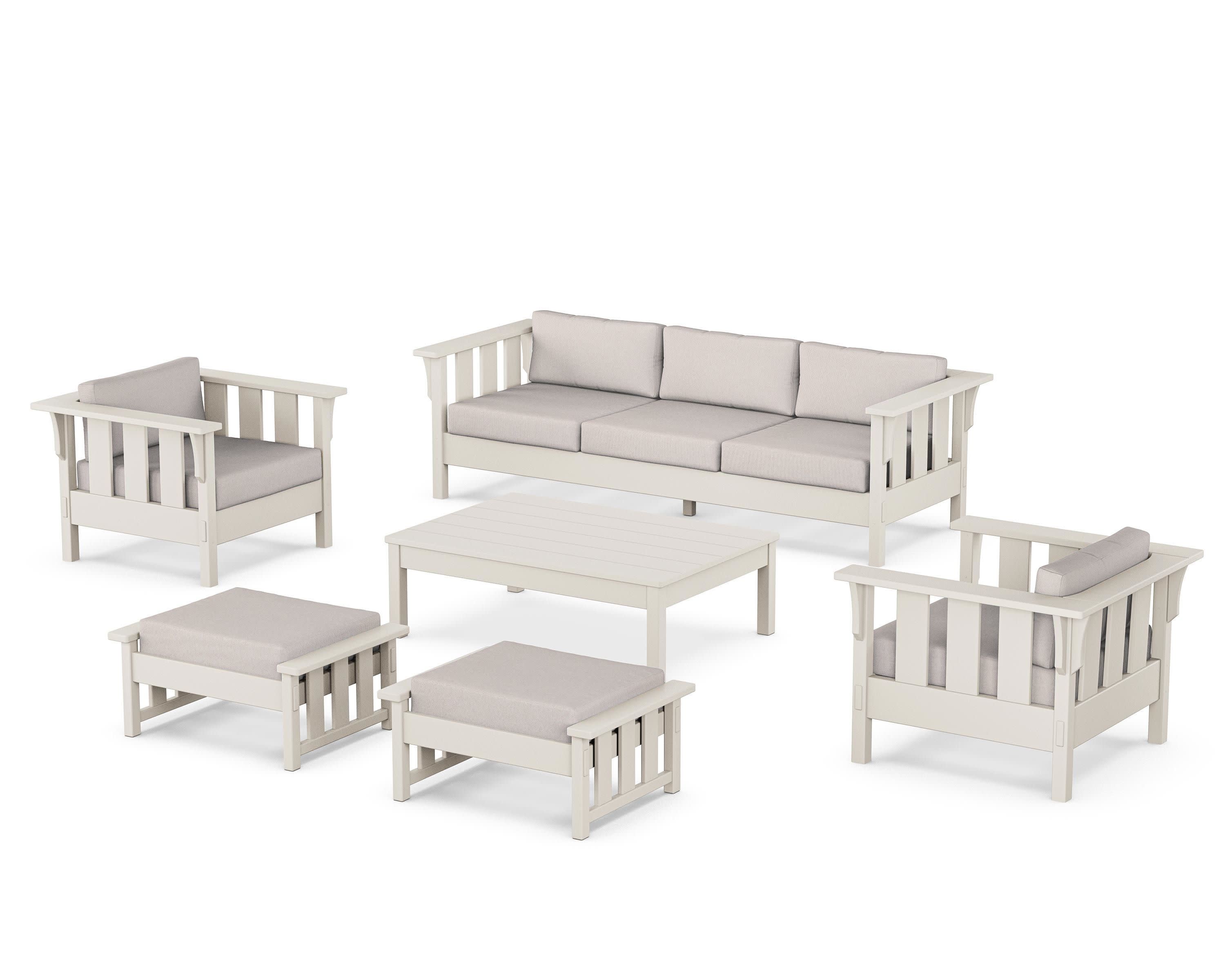 Acadia 6-Piece Lounge Sofa Set in Sand / Dune Burlap