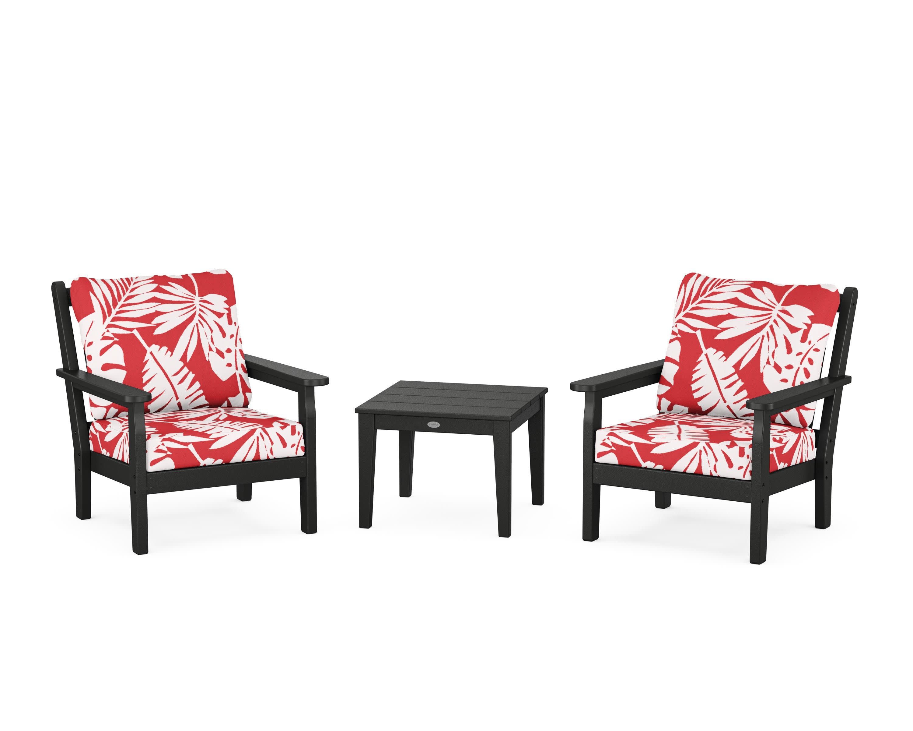 Chippendale 3-Piece Deep Seating Set in Black / Leaf Crimson
