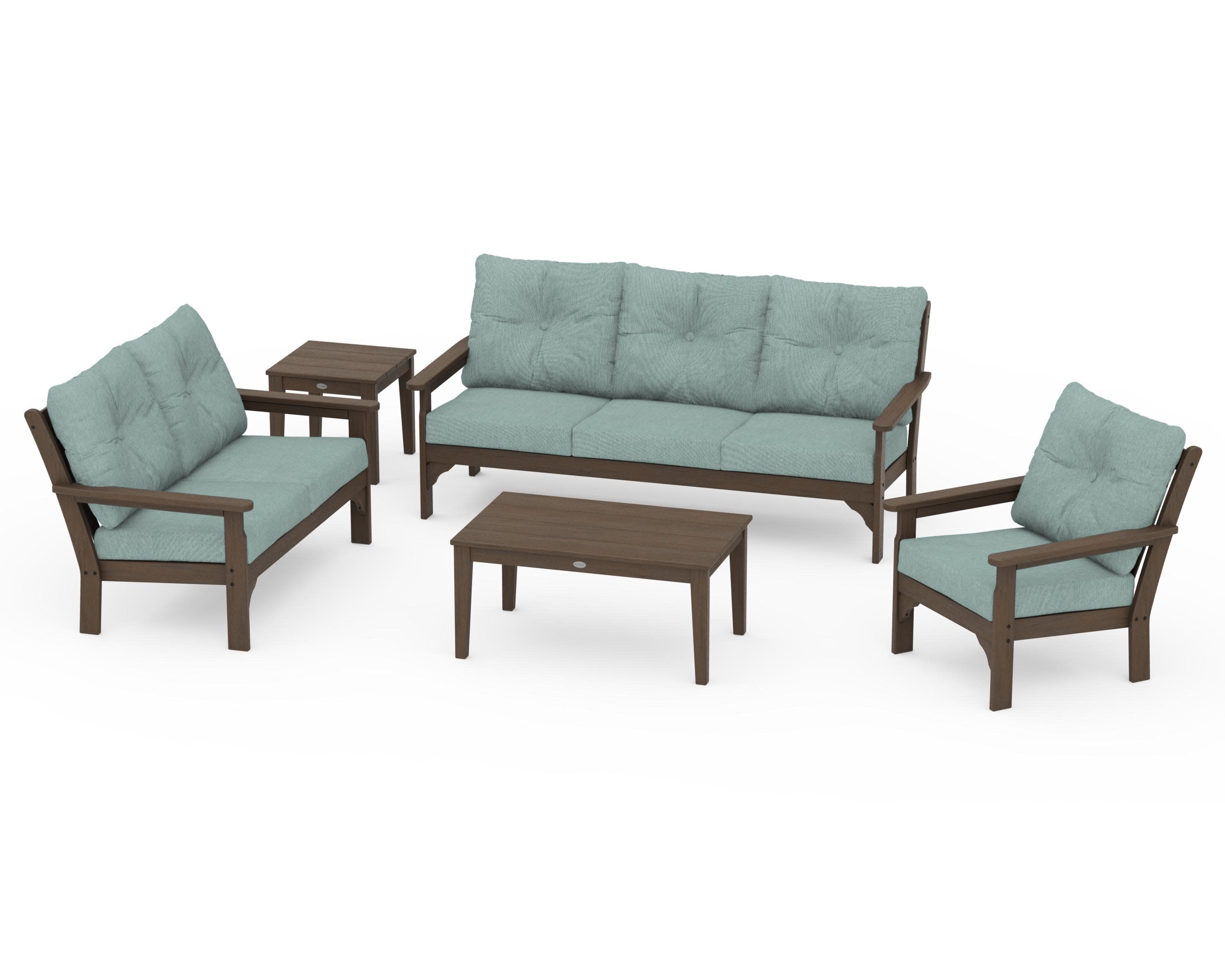 Vineyard 5 Piece Deep Seating Set in Kona / Glacier Spa