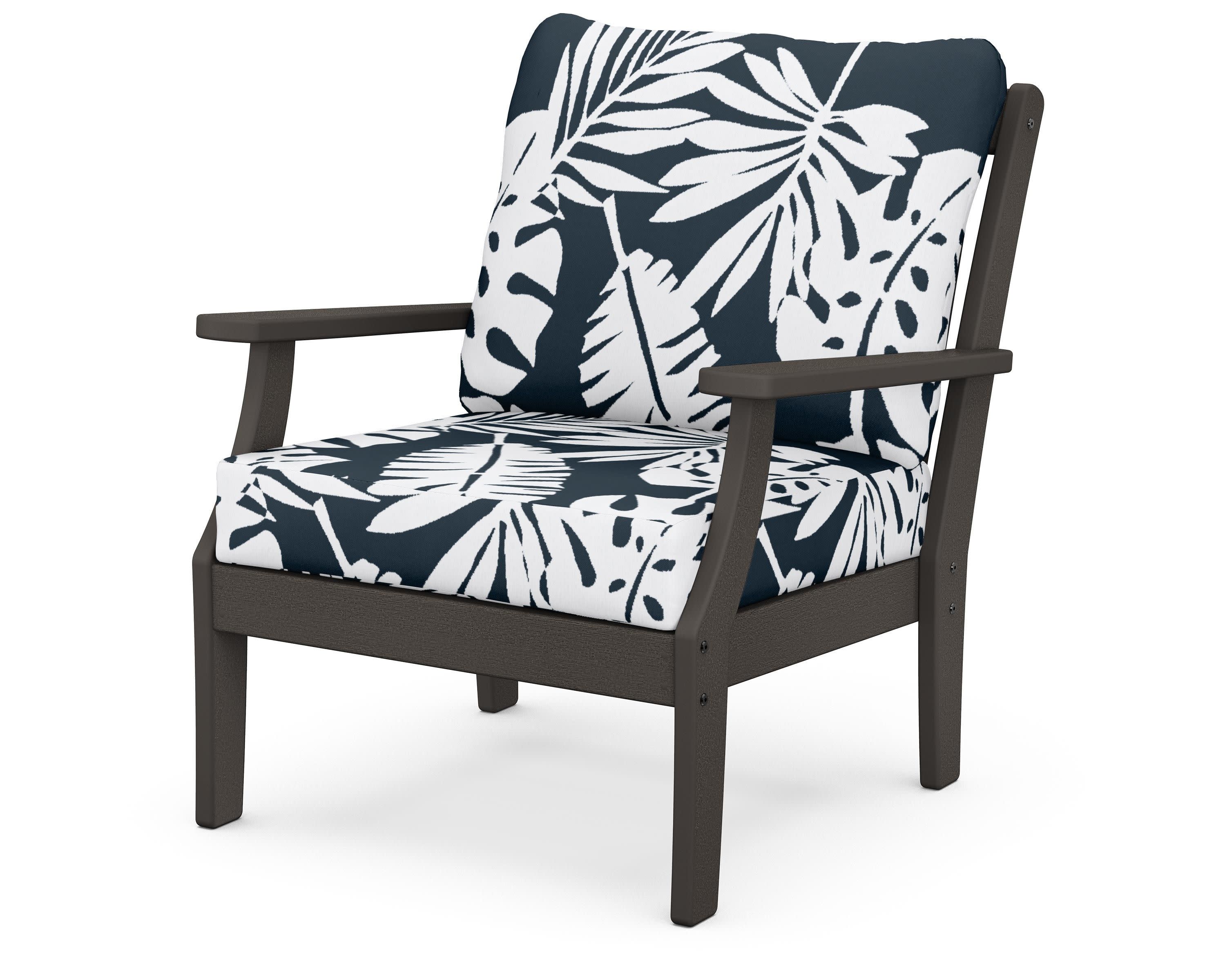 Braxton Deep Seating Chair in Vintage Coffee / Leaf Marine Indigo