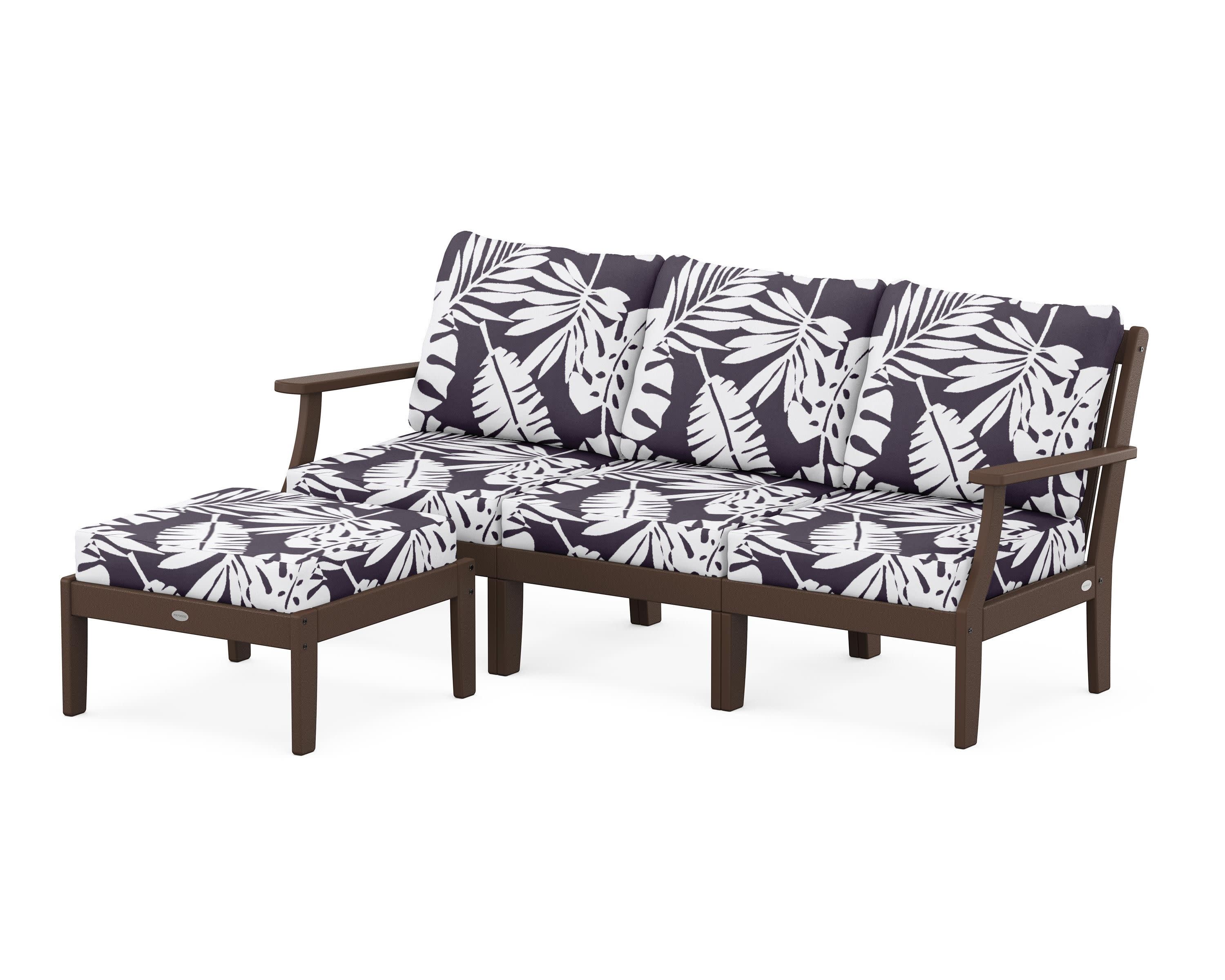Braxton Modular 4-Piece Deep Seating Set with Ottoman in Mahogany / Leaf Navy