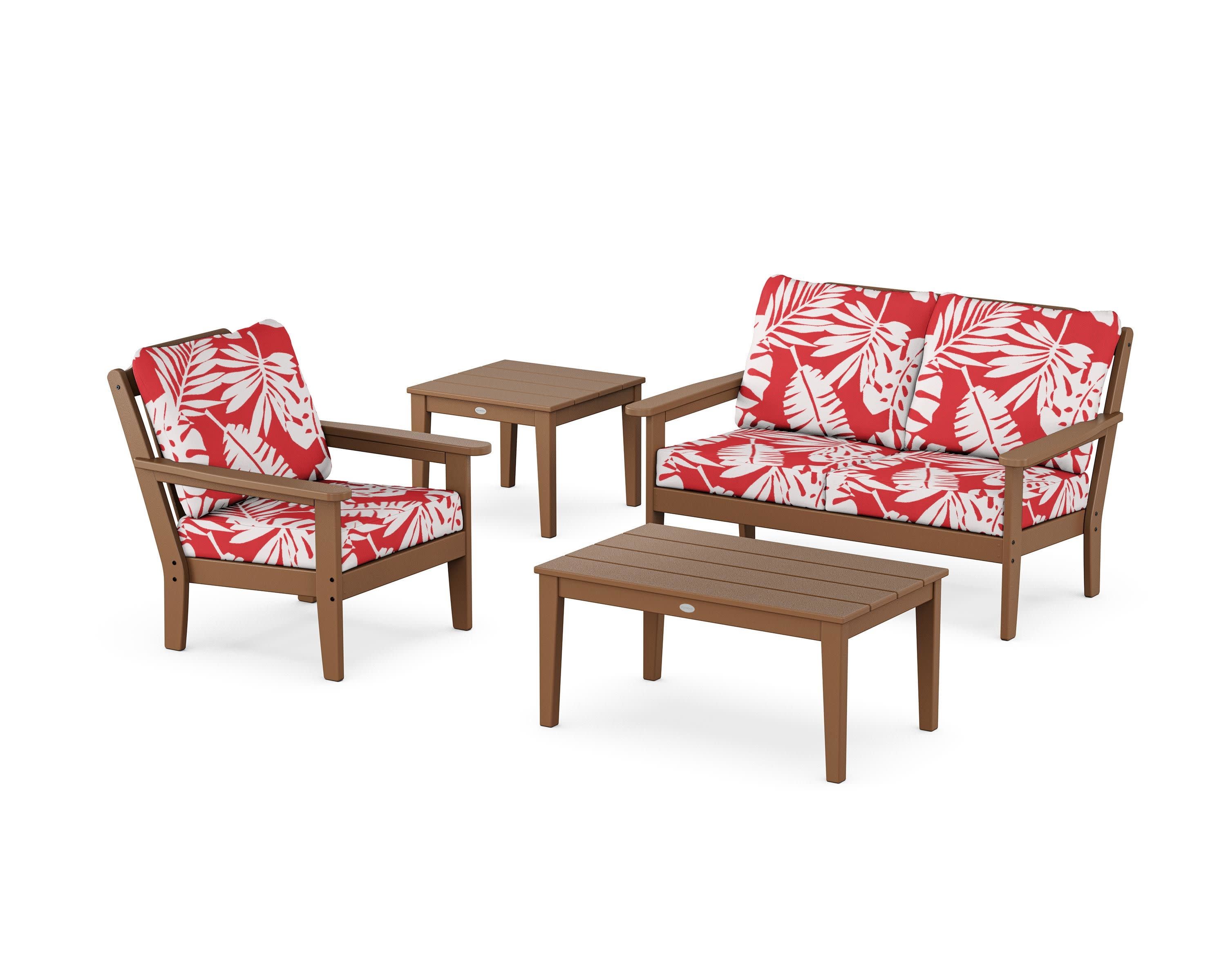 Wovendale 4-Piece Deep Seating Set in Teak / Leaf Crimson