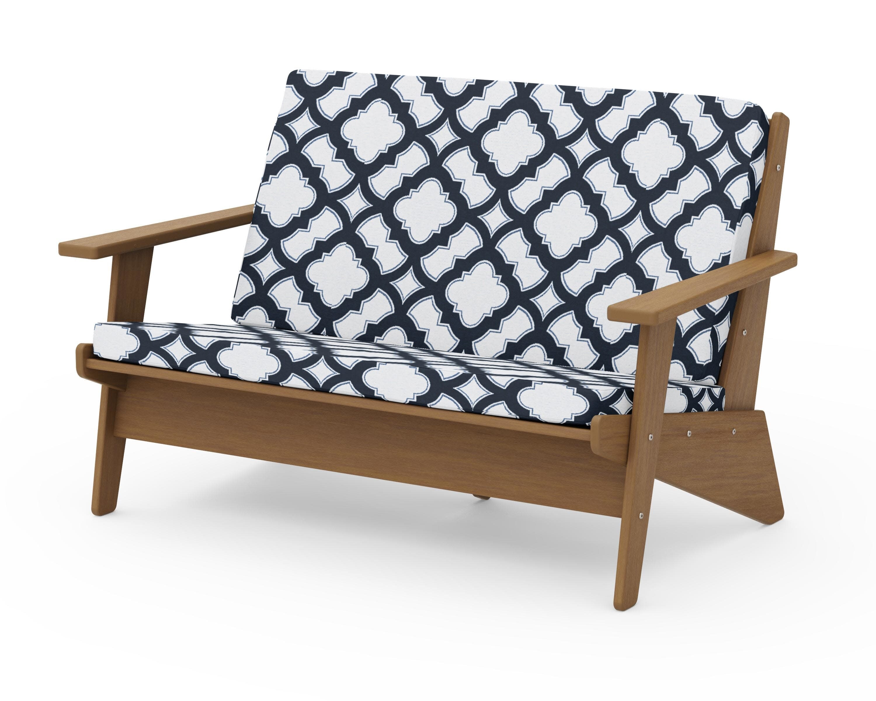 Riviera Modern Lounge Loveseat in Natural / Trellis Marine Indigo