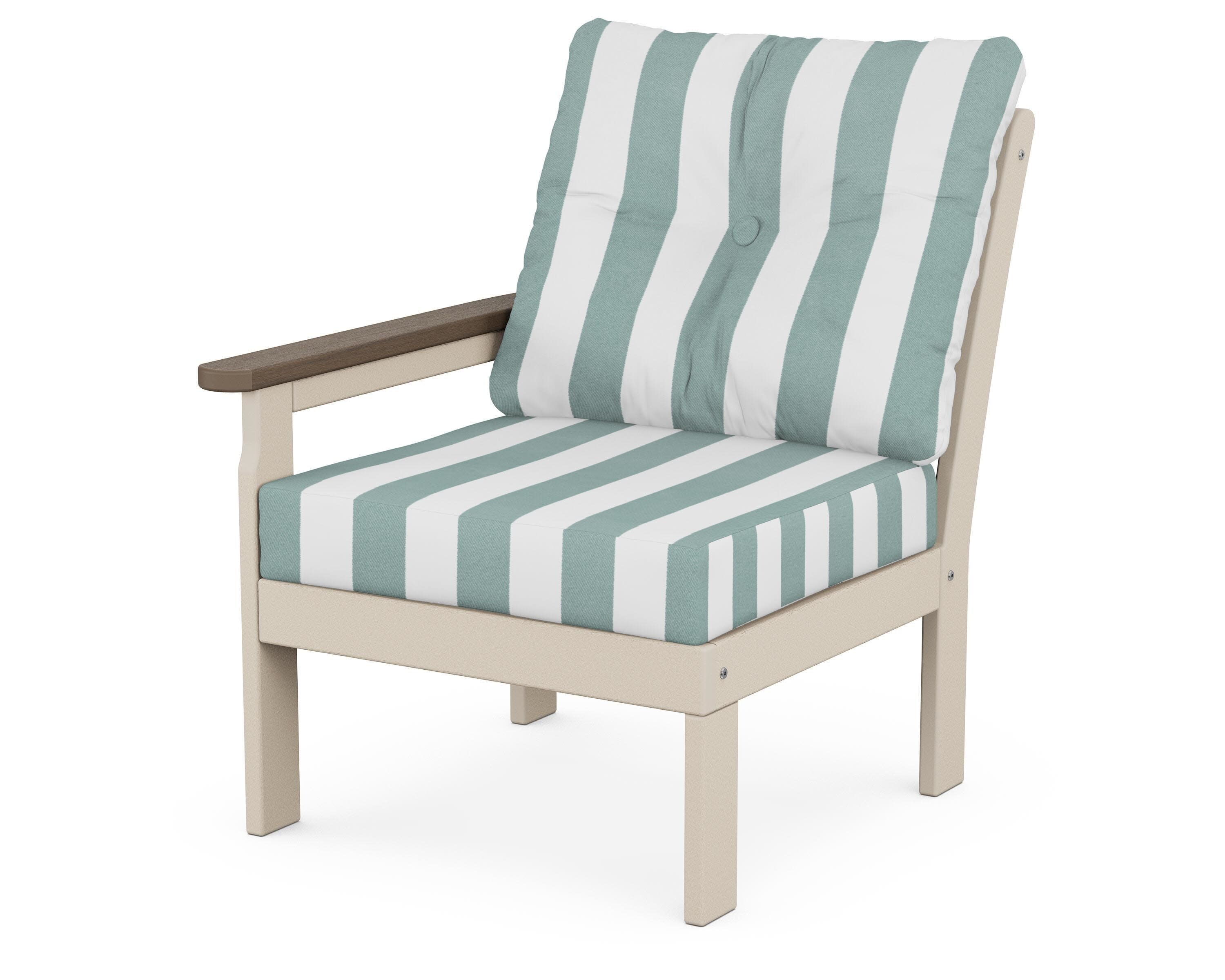 Vineyard Modular Left Arm Chair in Sand / Kona / Cabana Stripe Glacier Spa