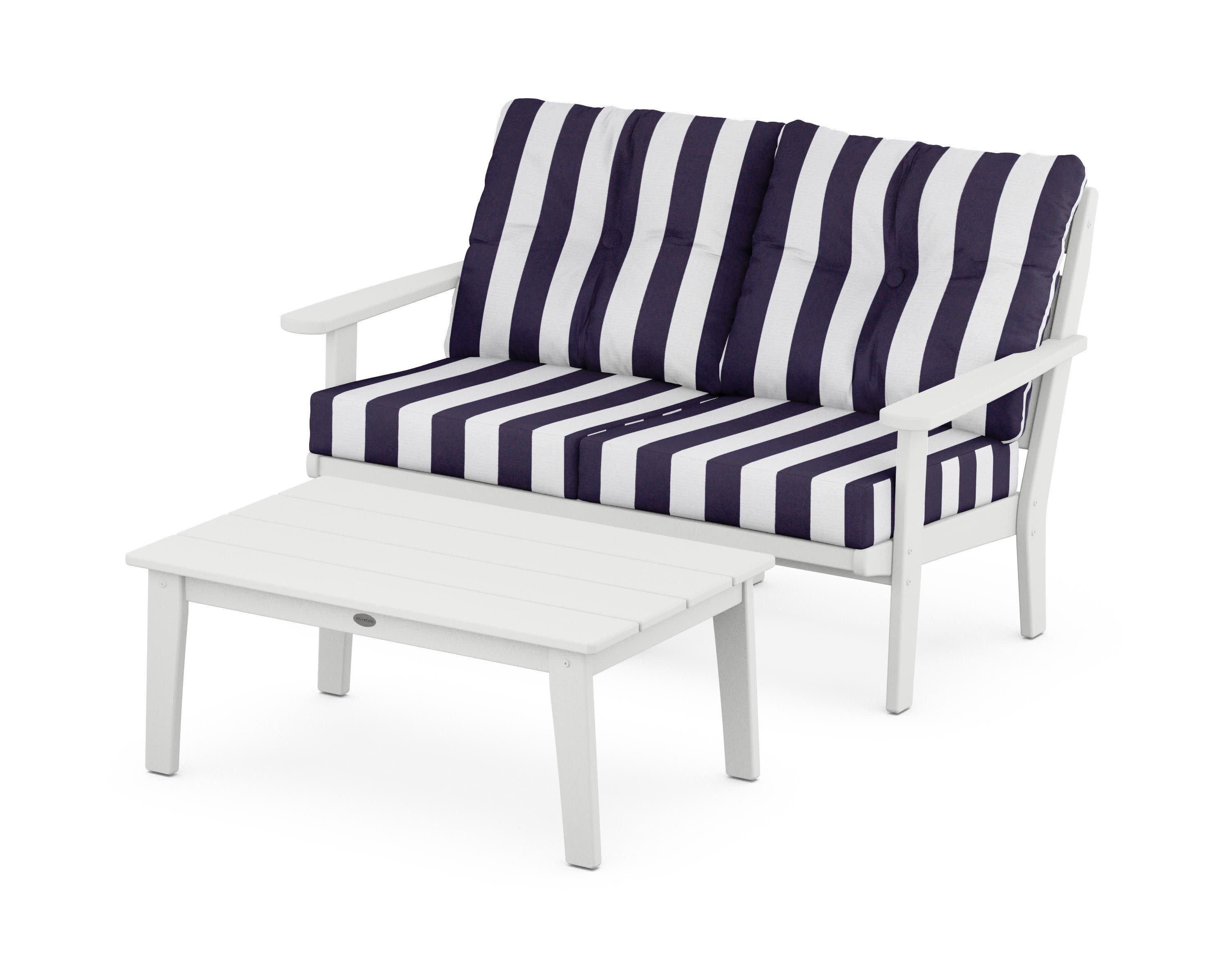 Lakeside 2-Piece Lounge Loveseat Set in White / Cabana Stripe Navy