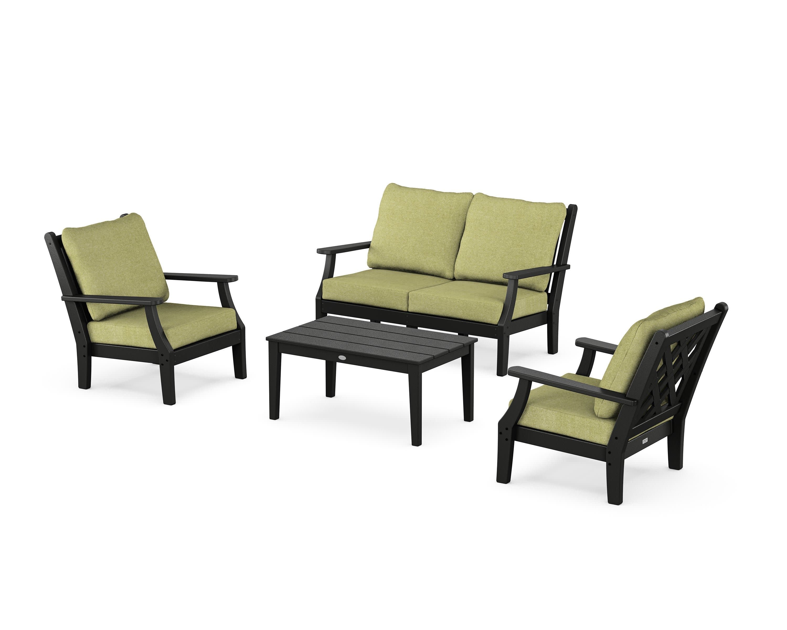 Wovendale 4-Piece Deep Seating Set with Loveseat in Black / Chartreuse Boucle