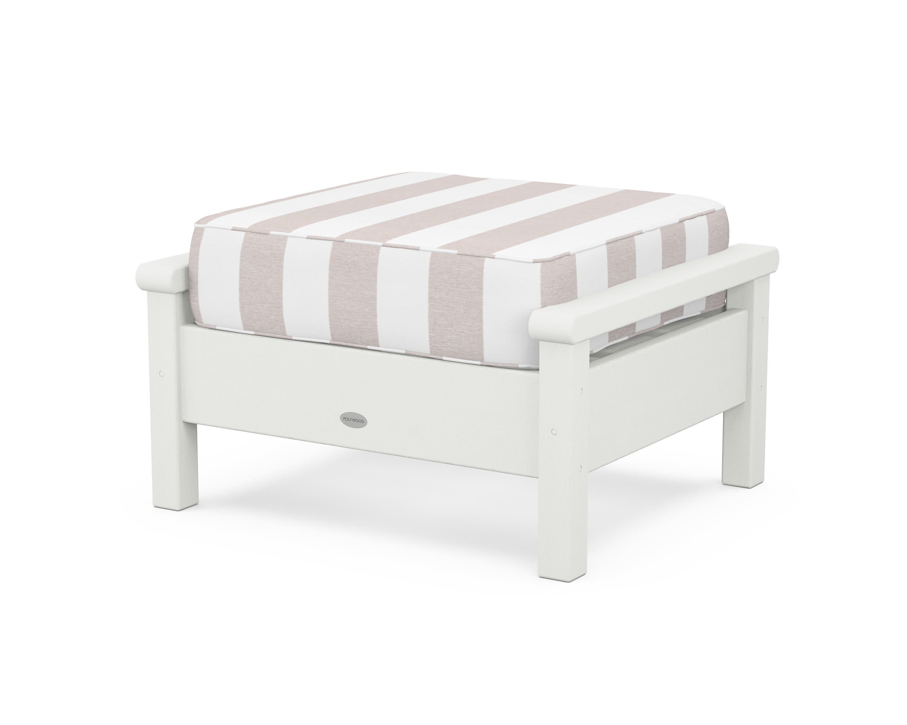 Harbour Deep Seating Ottoman in Vintage White / Cabana Stripe Dune Burlap
